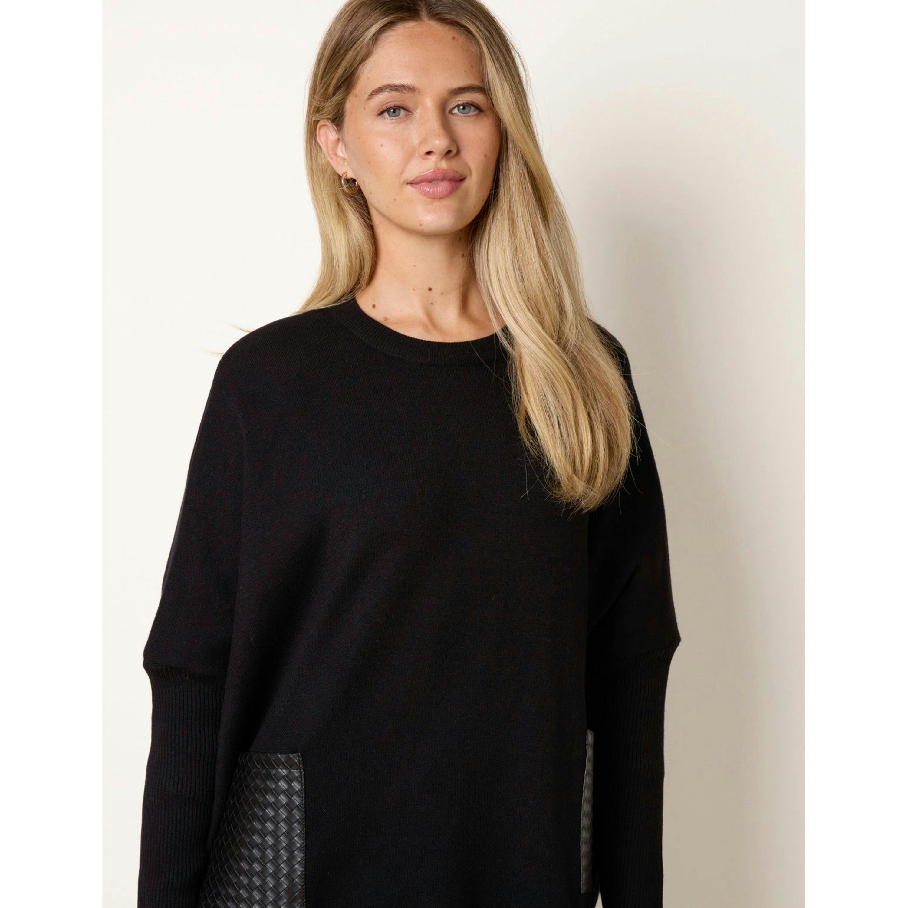 Blue Vanilla Oversized Jumper With Patch Pockets  in Black , view 4 of 4