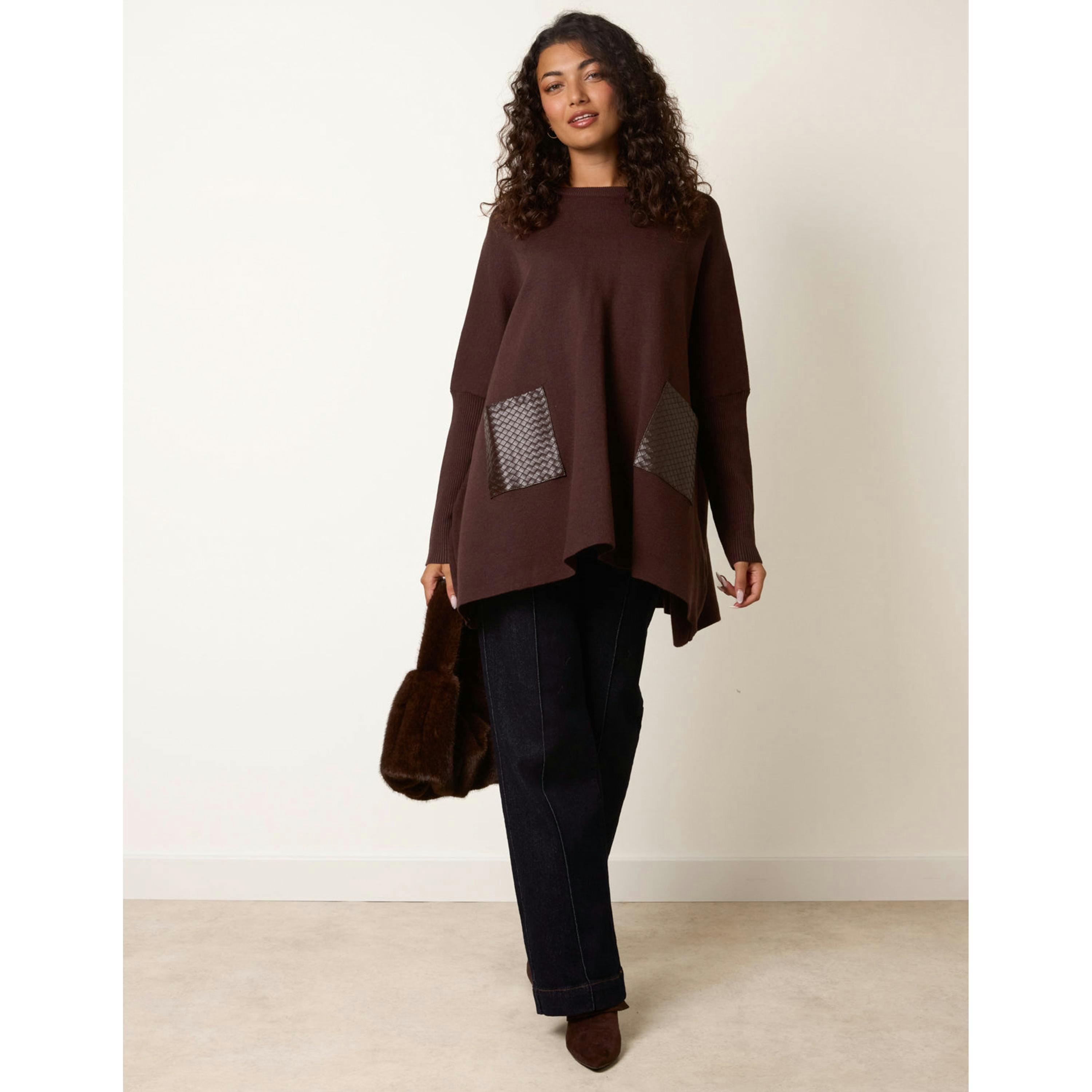 Blue Vanilla Oversized Jumper With Patch Pockets  in Brown , view 3 of 4