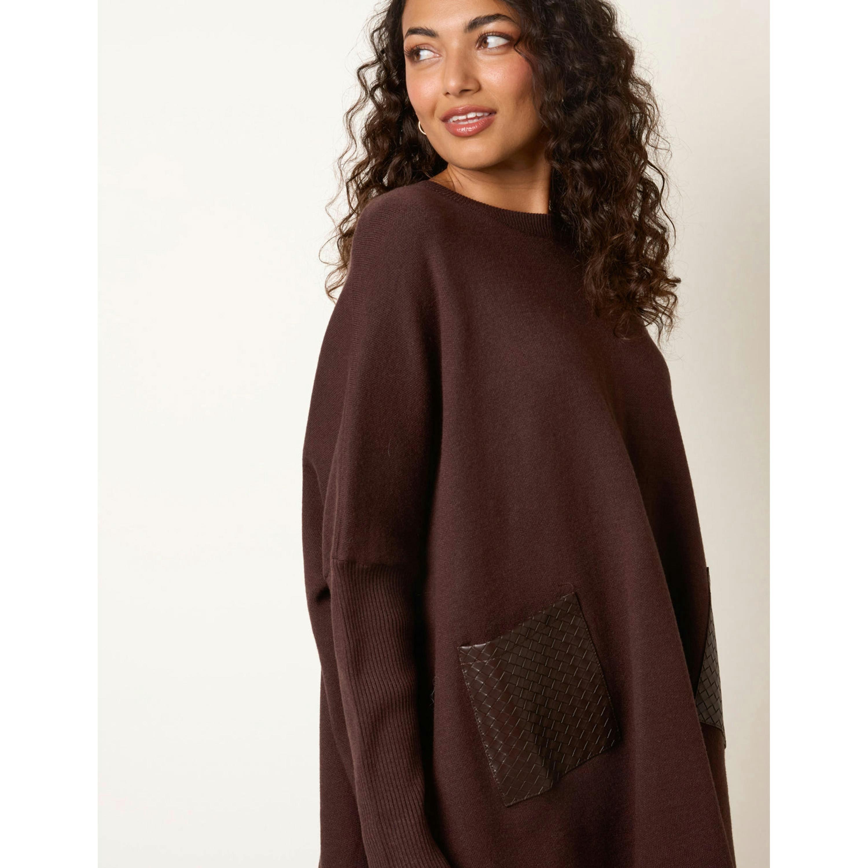 Blue Vanilla Oversized Jumper With Patch Pockets  in Brown , view 4 of 4