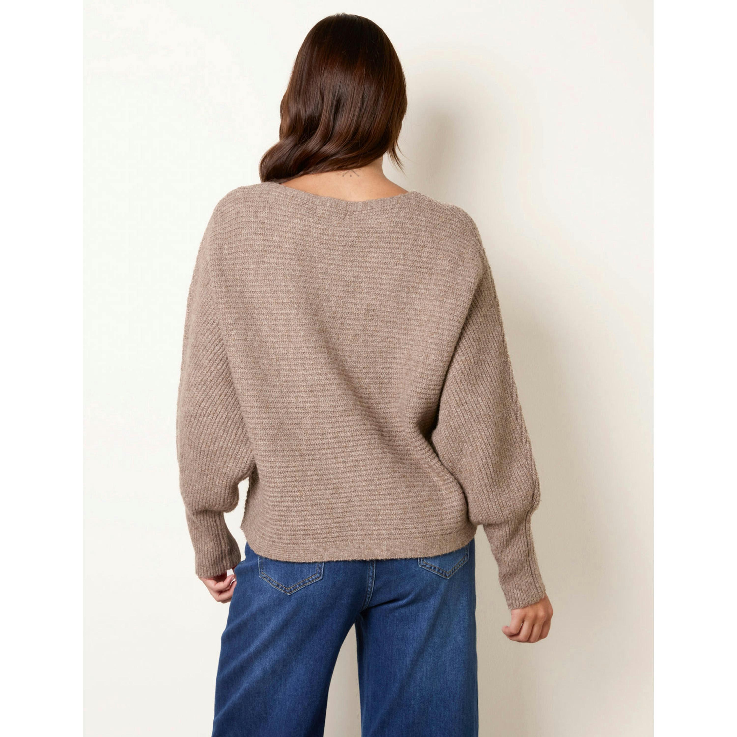Blue Vanilla Ribbed Knit Batwing Jumper  in Brown , view 2 of 4
