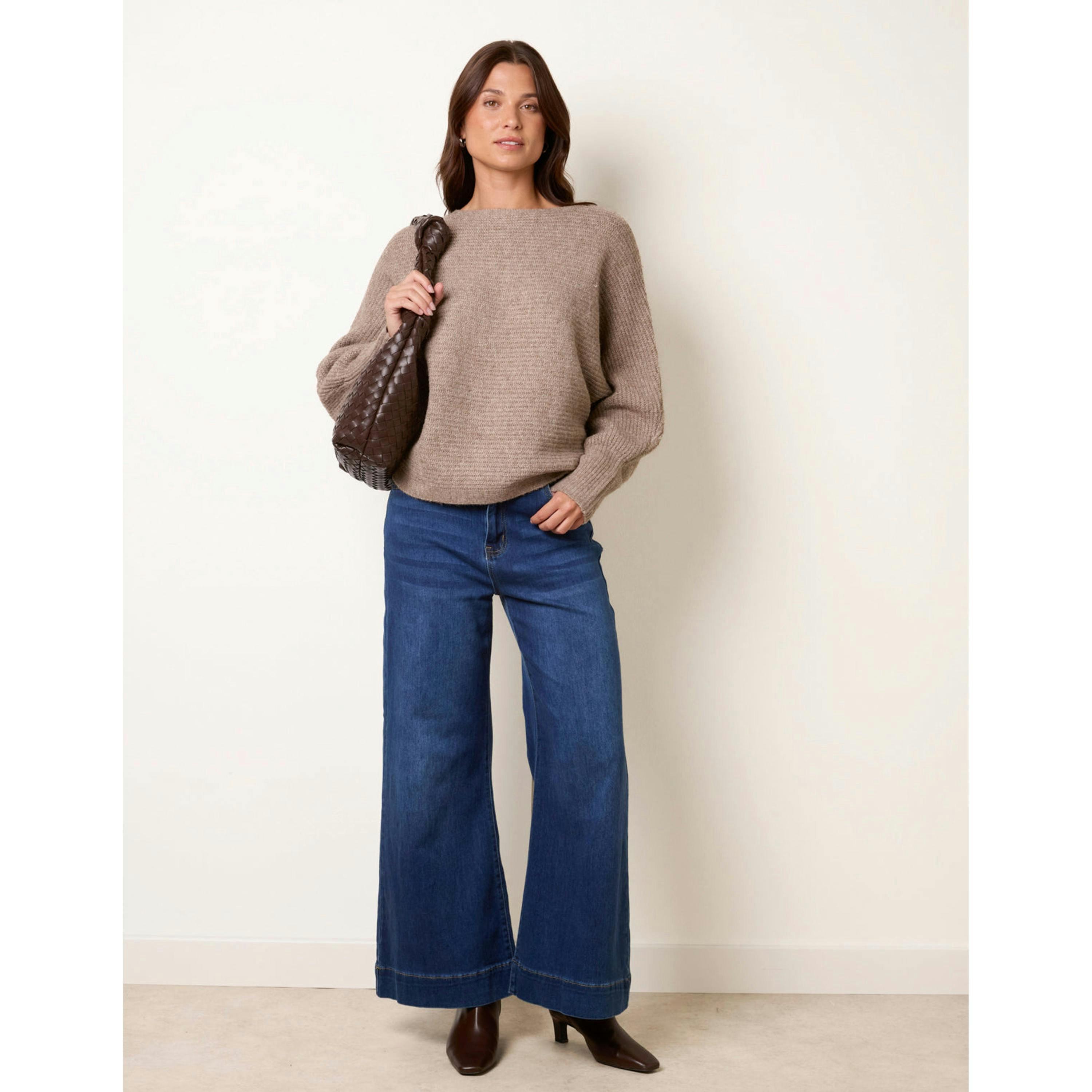 Blue Vanilla Ribbed Knit Batwing Jumper  in Brown , view 4 of 4