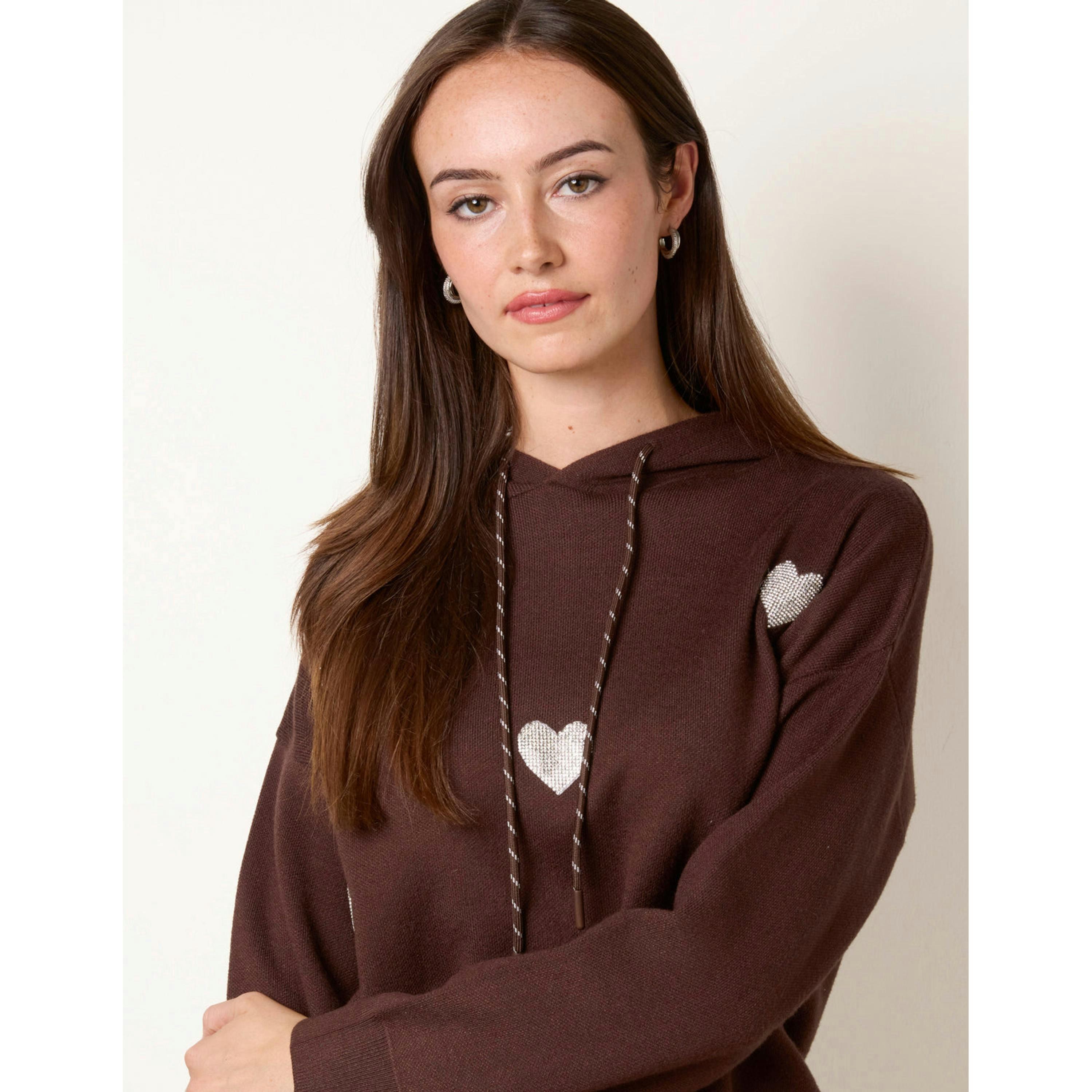 Blue Vanilla Hooded Sweatshirt With Heart Details  in Brown , view 3 of 4