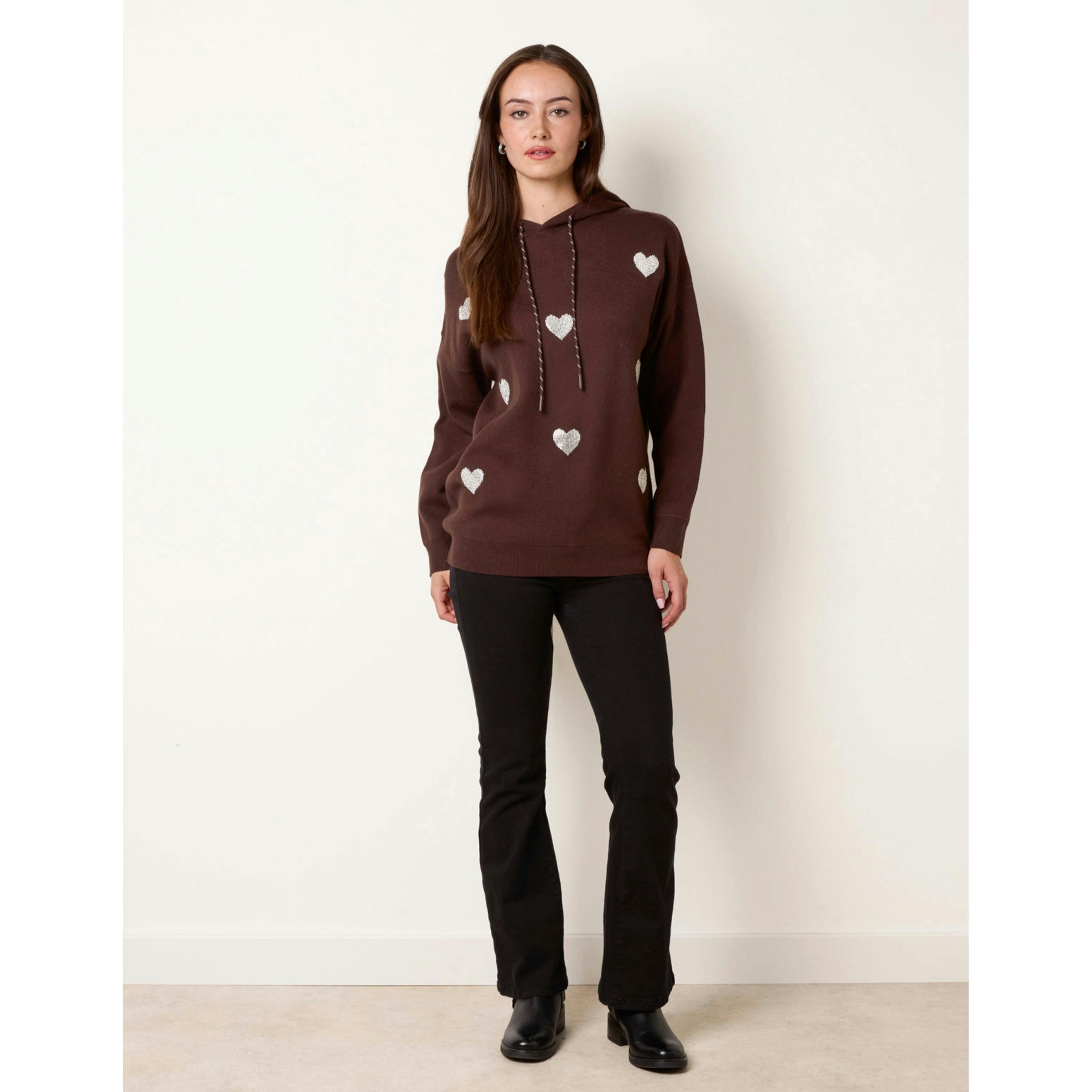 Blue Vanilla Hooded Sweatshirt With Heart Details  in Brown , view 4 of 4
