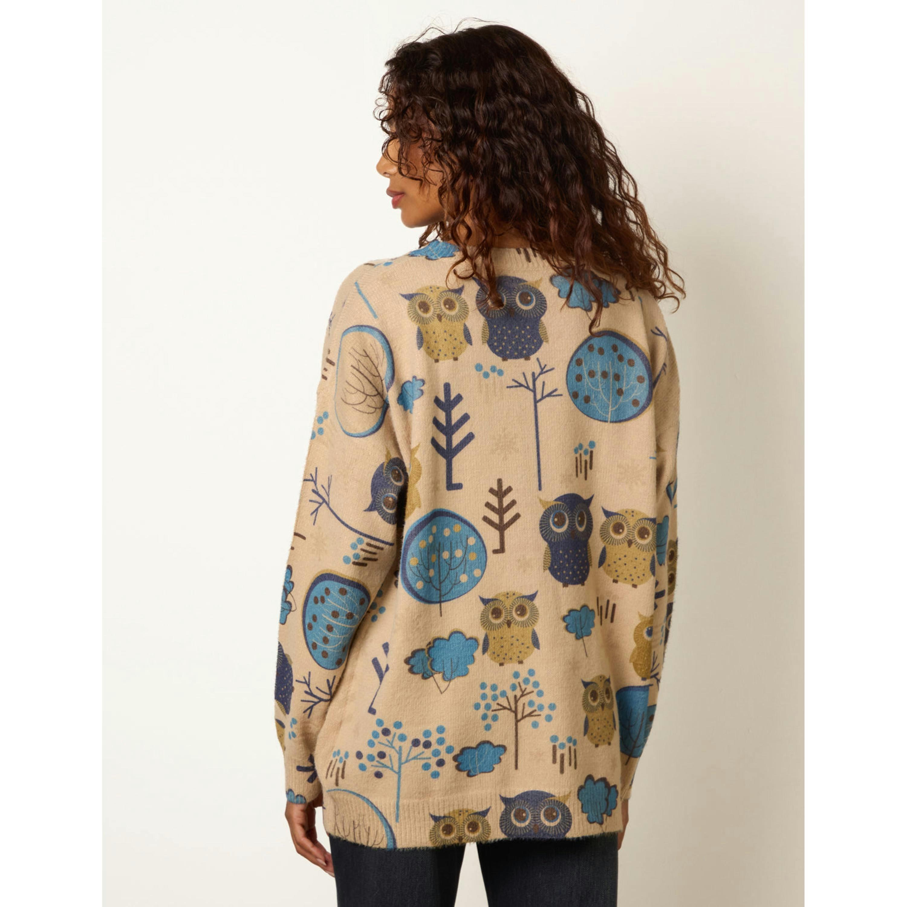 Blue Vanilla Owl & Woodland Tree Print Jumper  in Stone , view 4 of 4