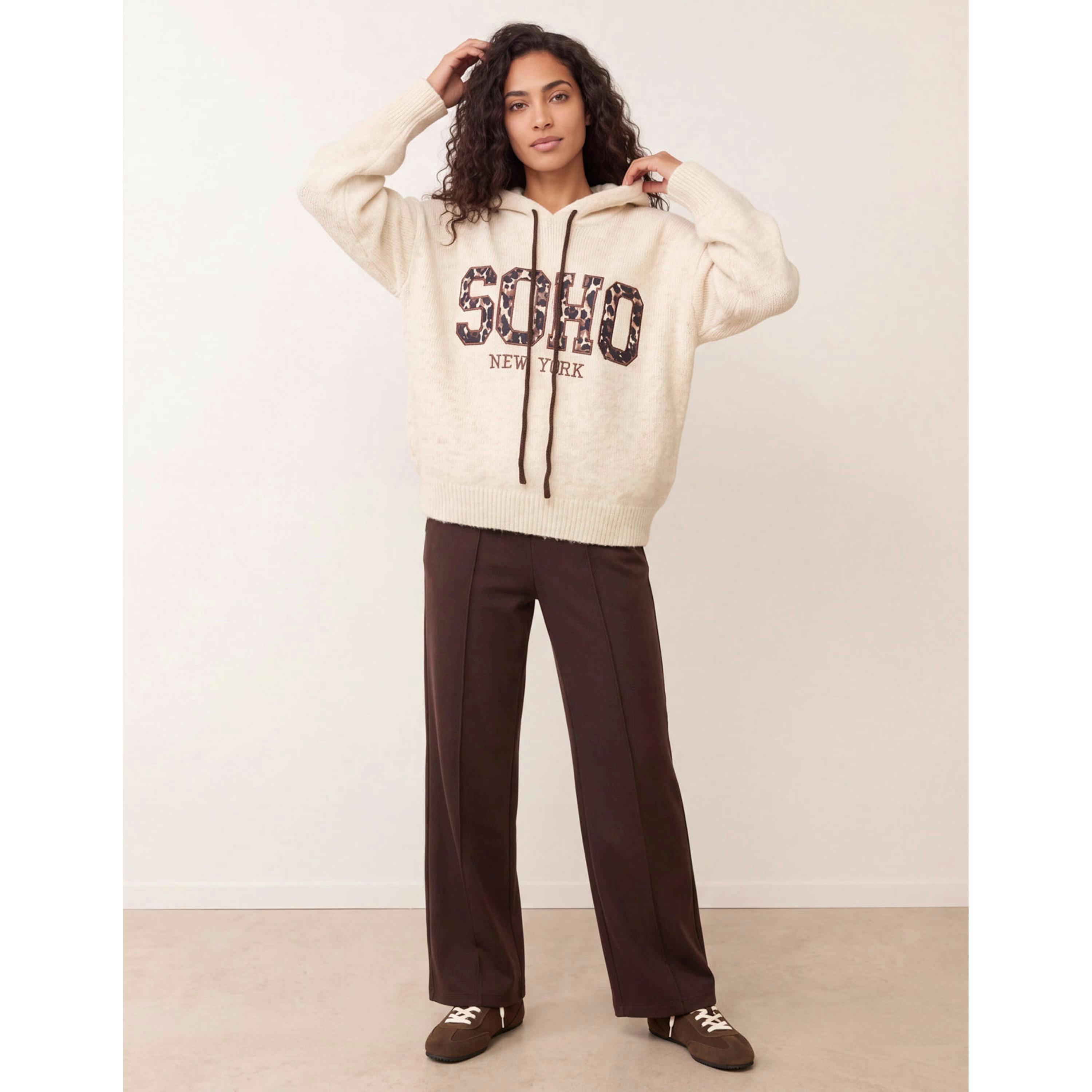 Blue Vanilla Soho Knitted Hoodie  in Beige , view 3 of 4