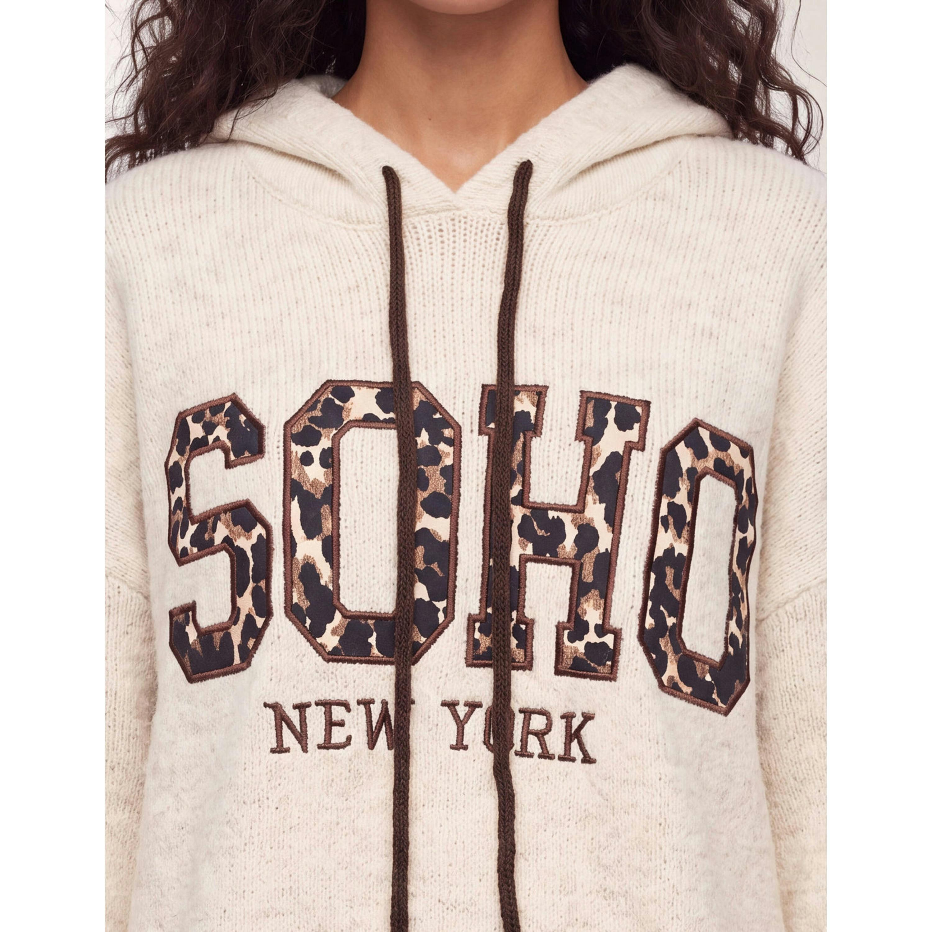 Blue Vanilla Soho Knitted Hoodie  in Beige , view 4 of 4
