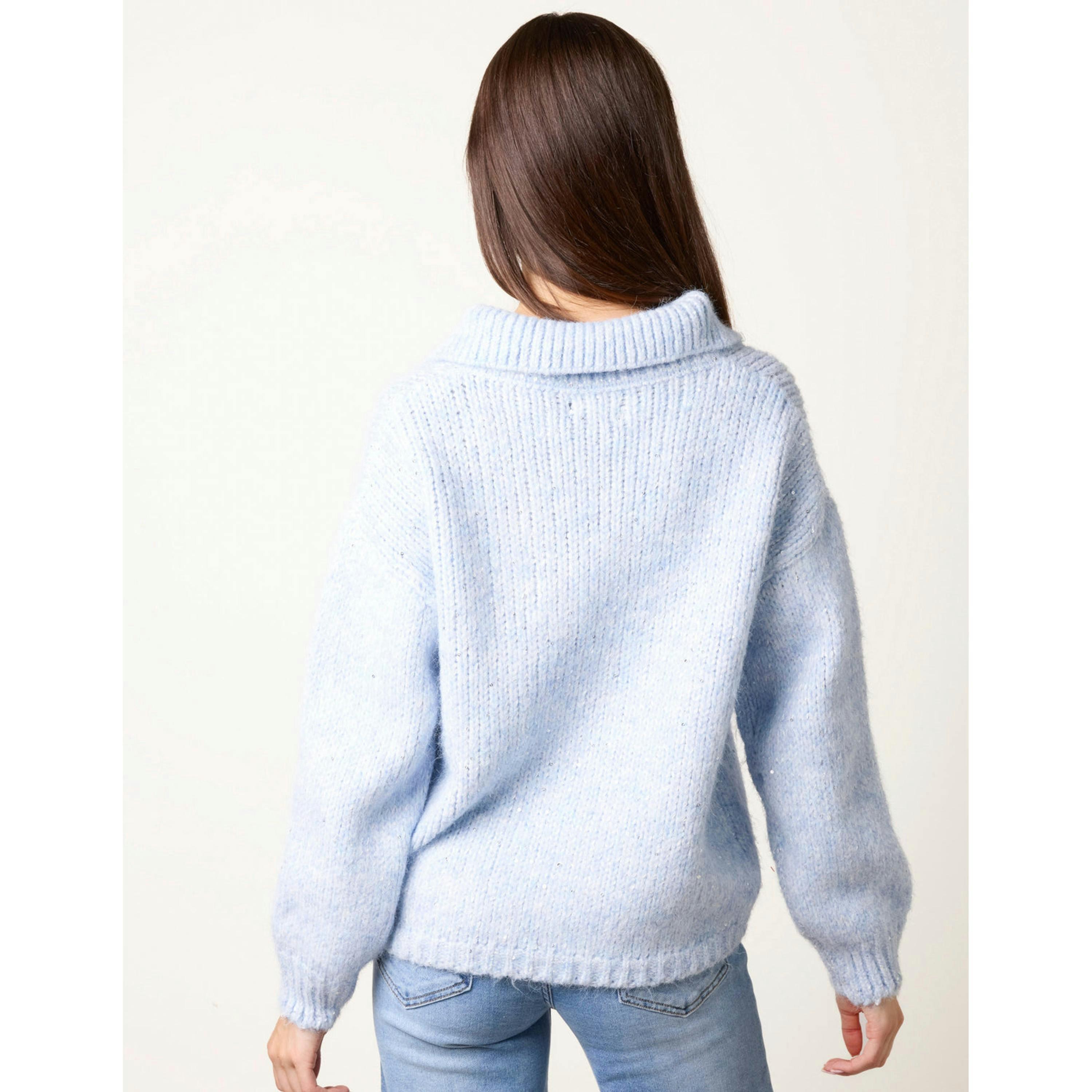 Blue Vanilla Zip Neck Glitter Detail Jumper  in Blue , view 2 of 4