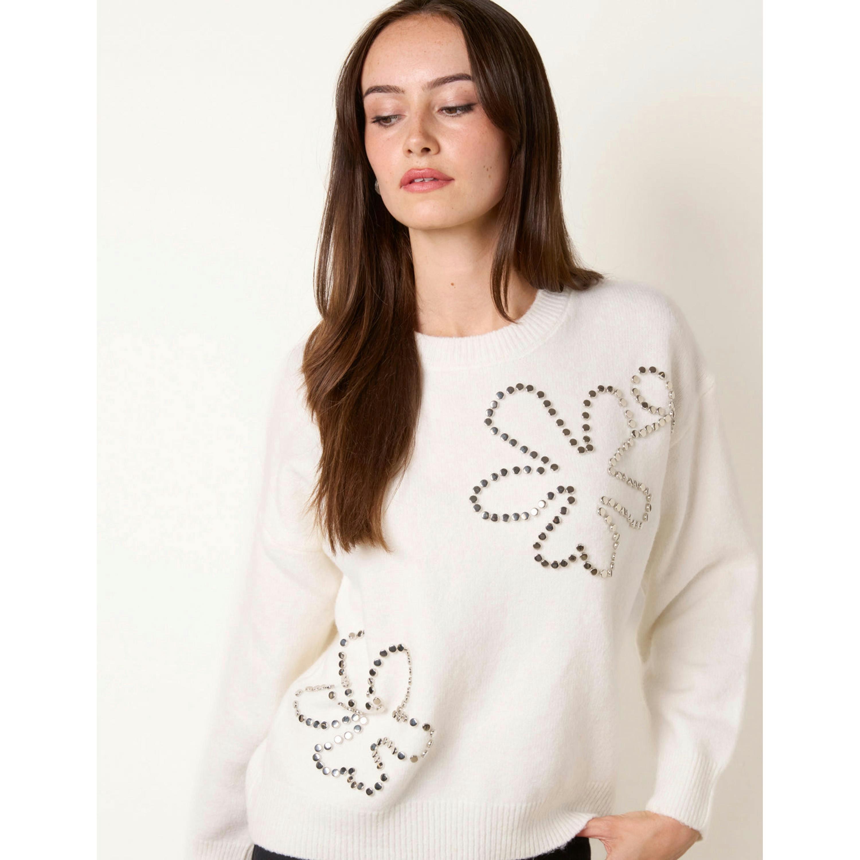 Blue Vanilla Jumper With Silver Stud Detailing  in Ivory , view 3 of 4