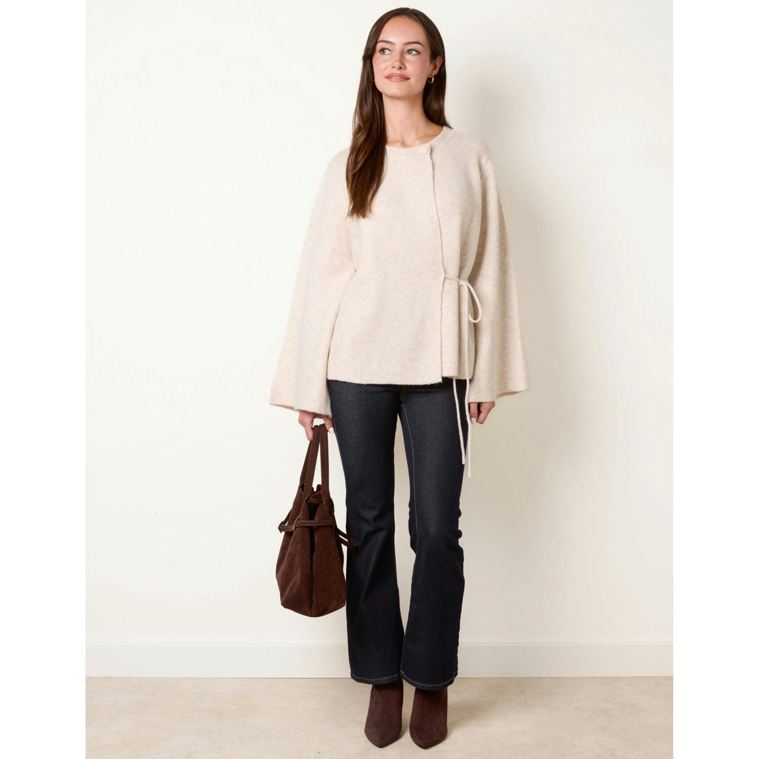 Blue Vanilla Cardigan With Soft Textured Finish  in Stone , view 3 of 4