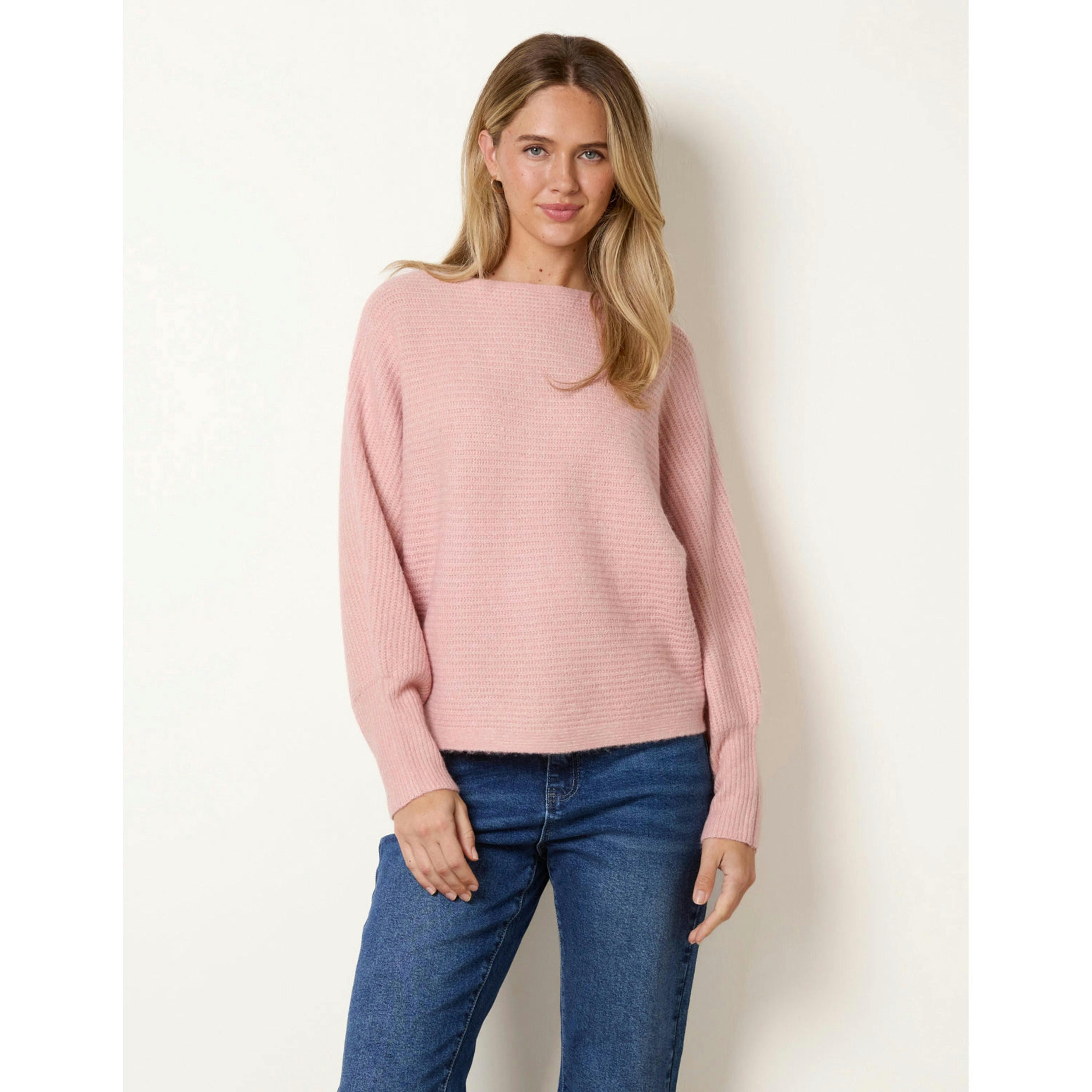 Blue Vanilla Ribbed Knit Batwing Jumper  in Pink , view 3 of 4