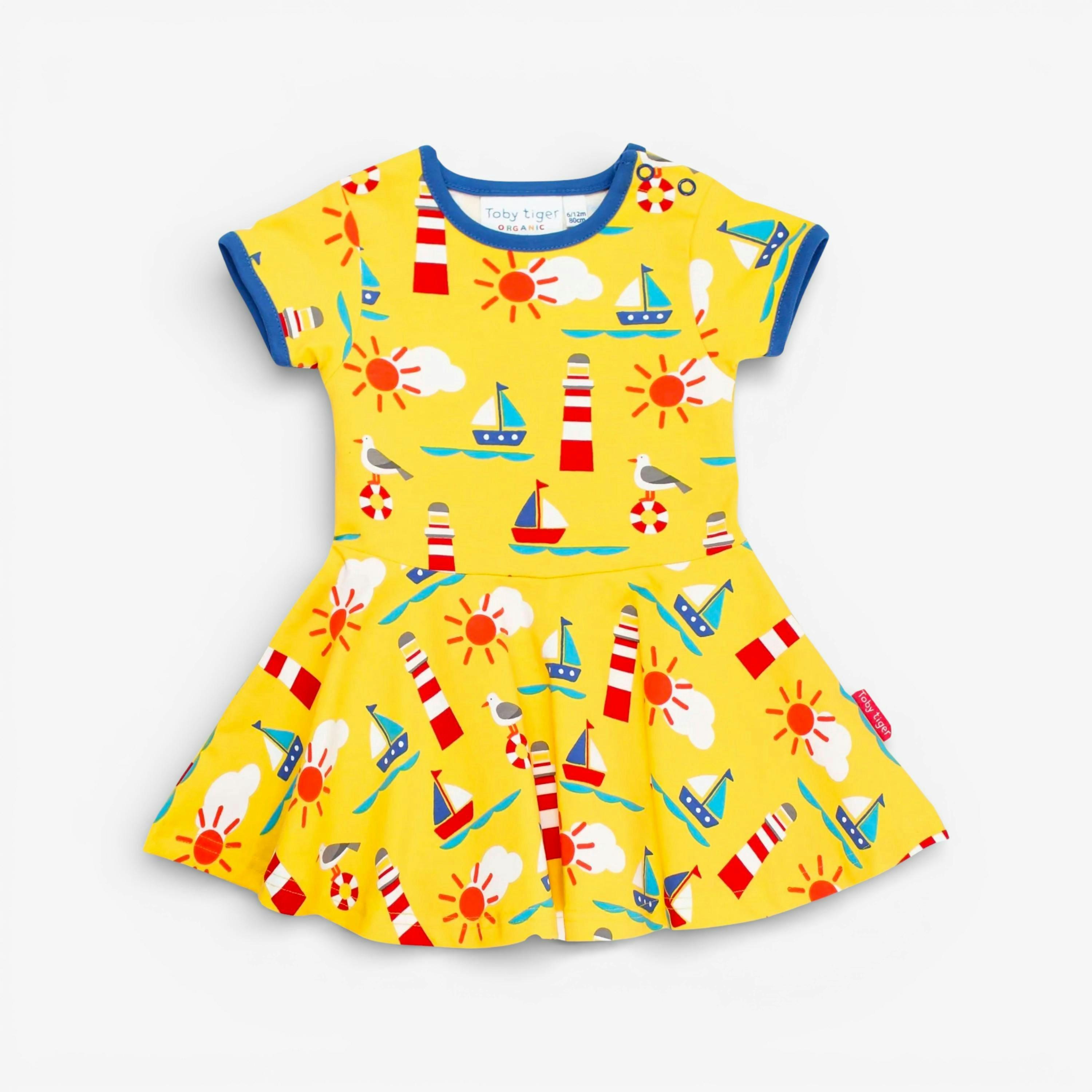 Organic Seaside Print SS Skater Dress , view 1 of 2