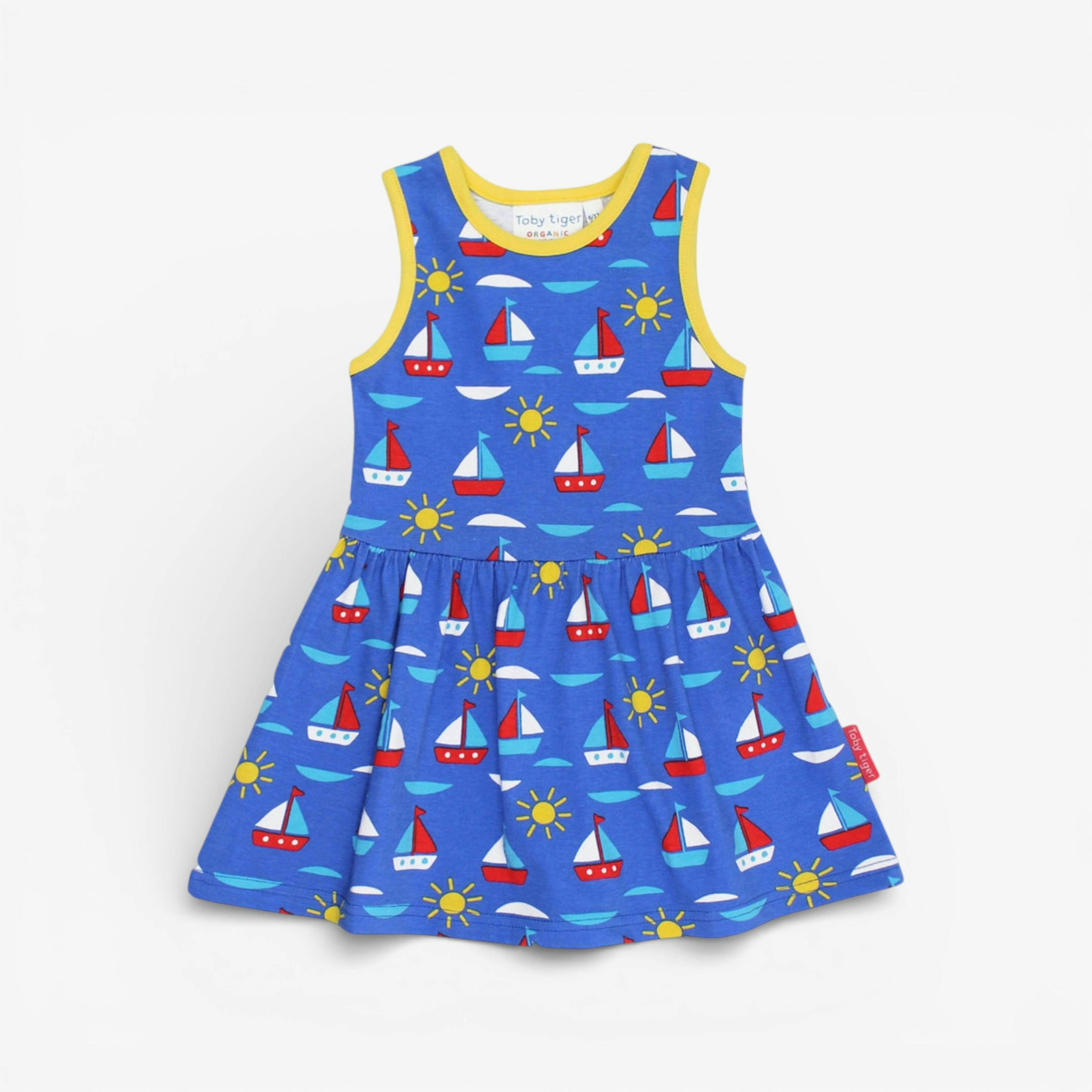 Organic Boat Print Summer Dress , view 1 of 2