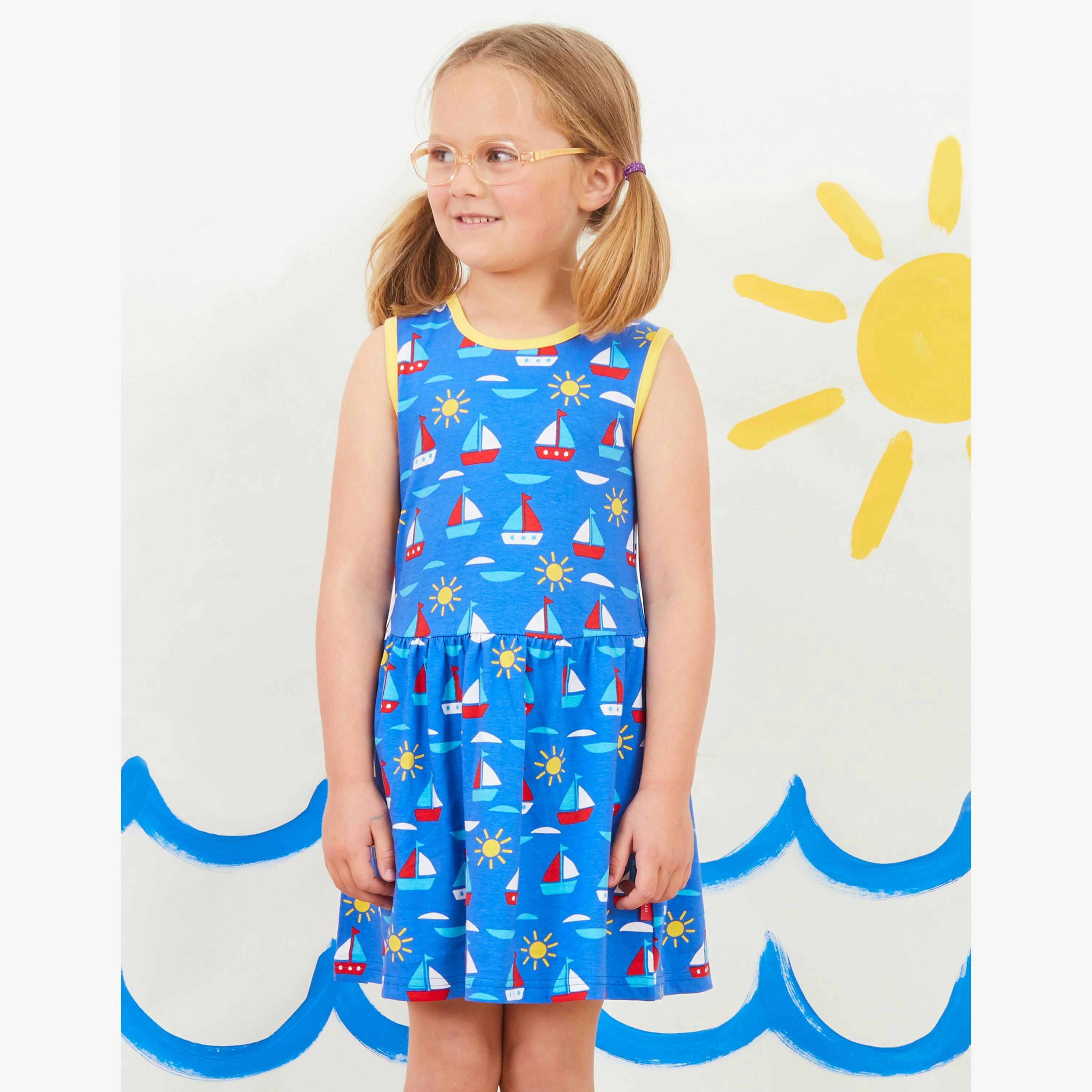 Organic Boat Print Summer Dress , view 2 of 2