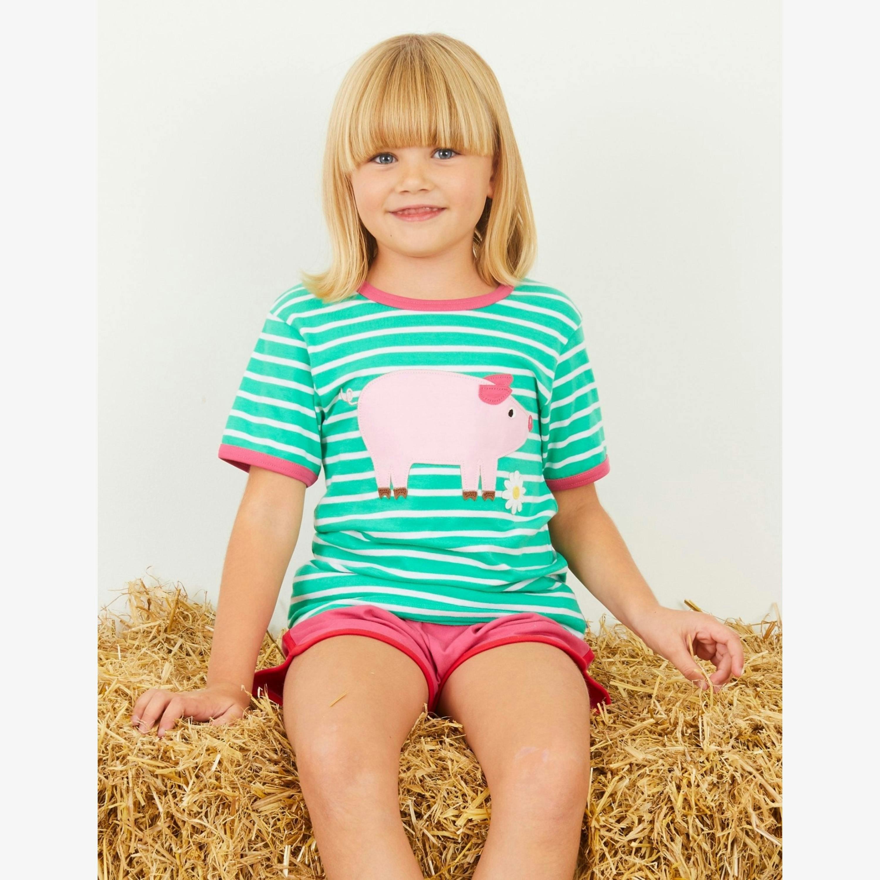 Organic Pig Applique Short-Sleeved T-Shirt , view 2 of 2