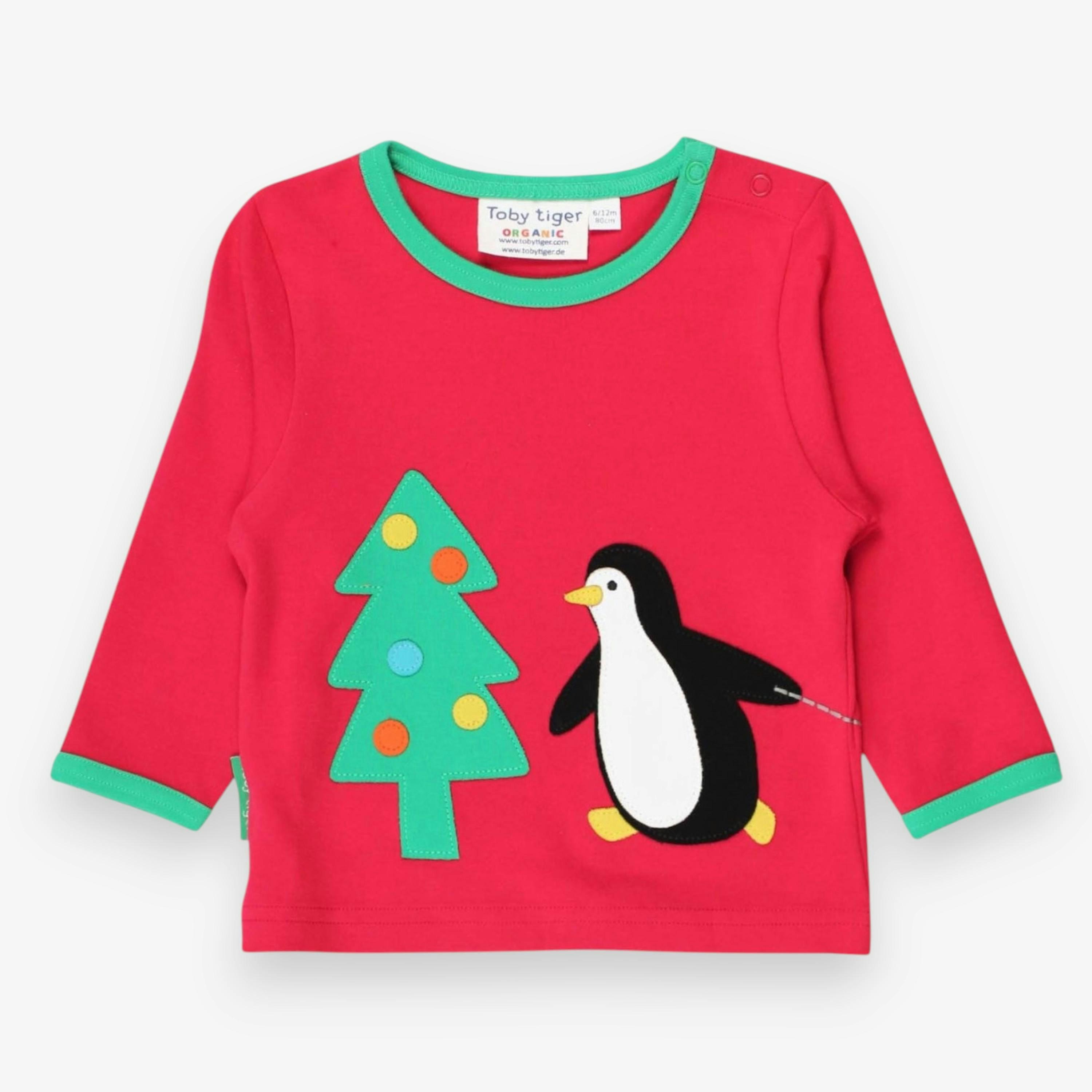 Organic Penguins' Christmas Applique Long-Sleeved T-Shirt , view 1 of 3