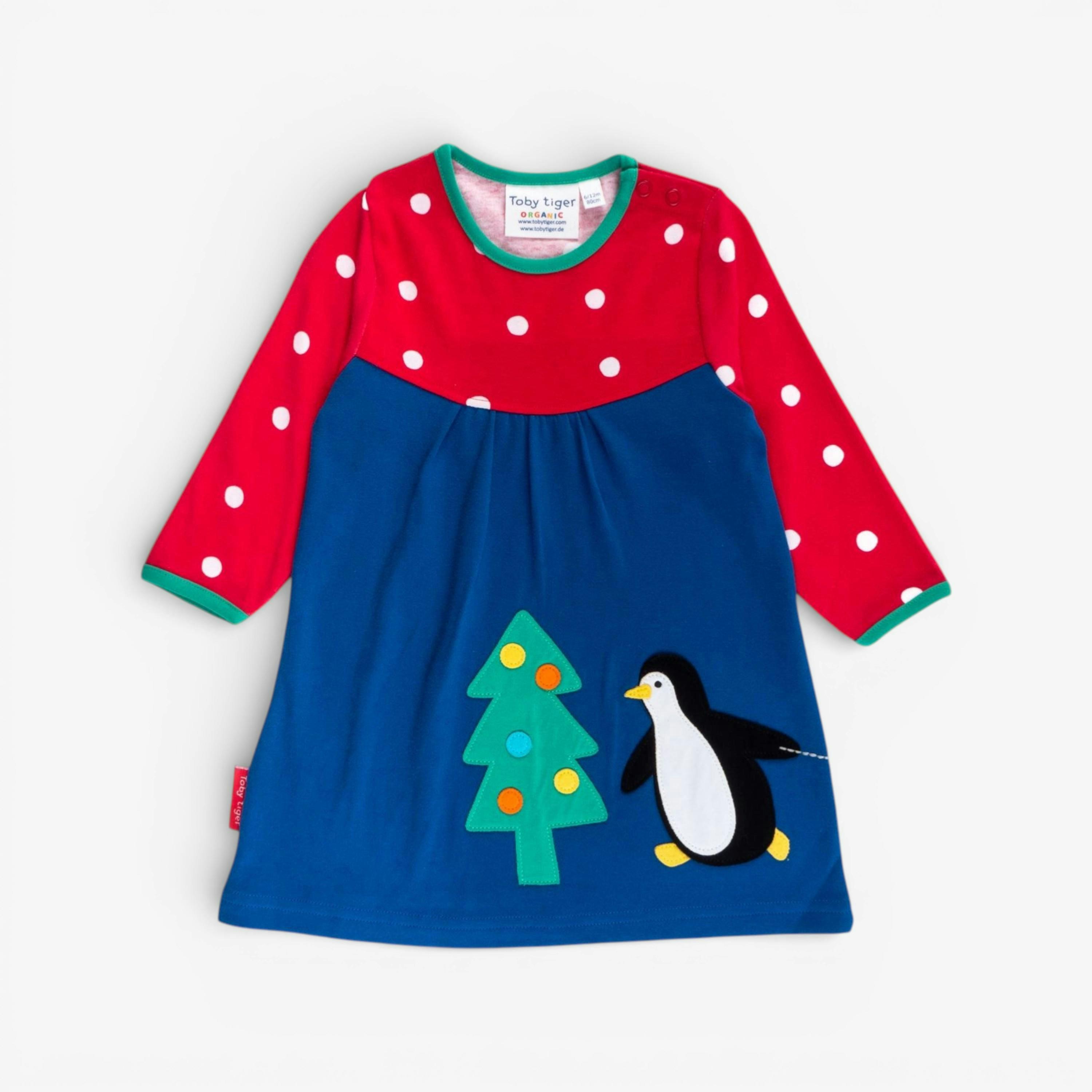 Organic Penguins' Christmas Applique T-Shirt Dress , view 1 of 2