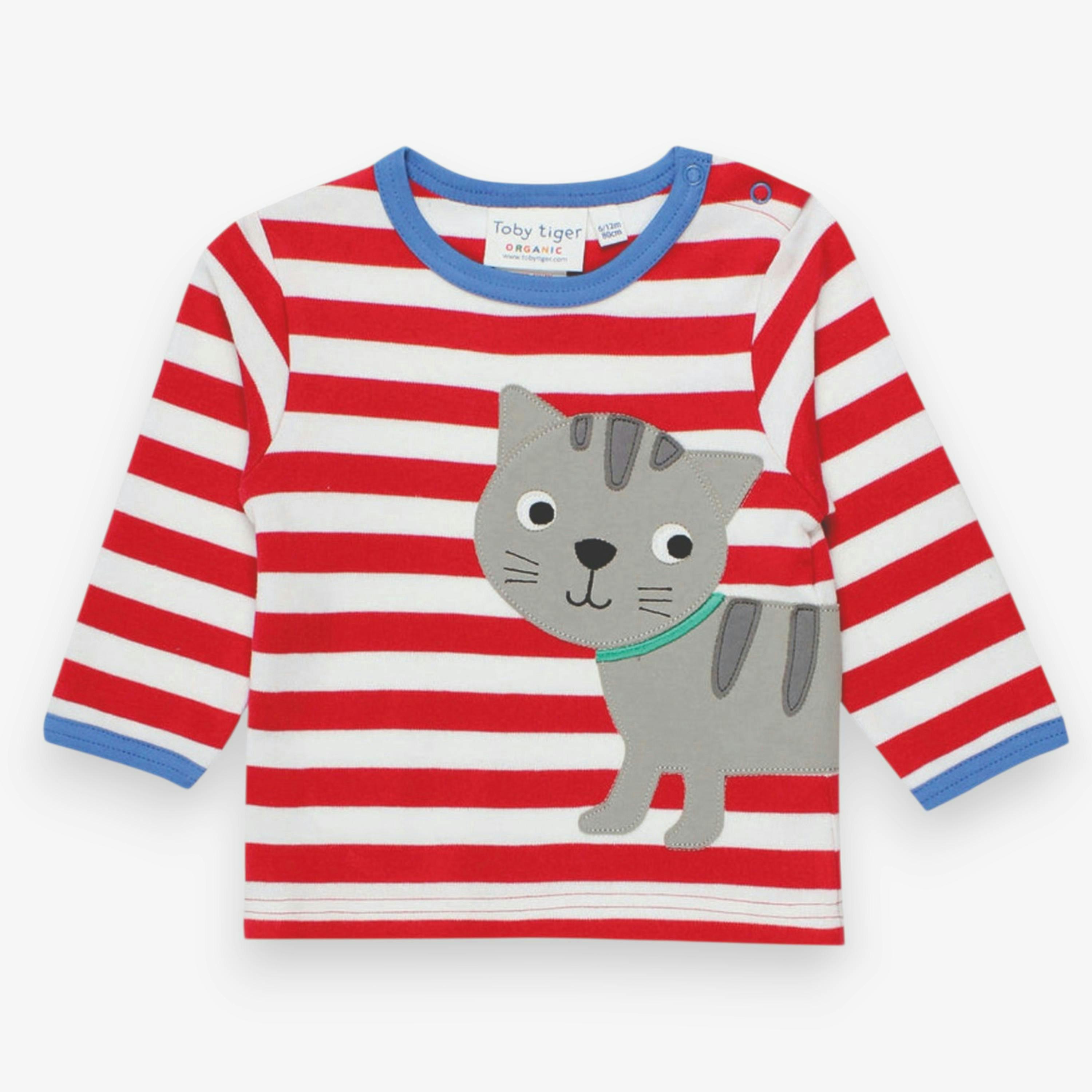 Organic Tabby Cat Applique Long-Sleeved T-Shirt , view 1 of 3