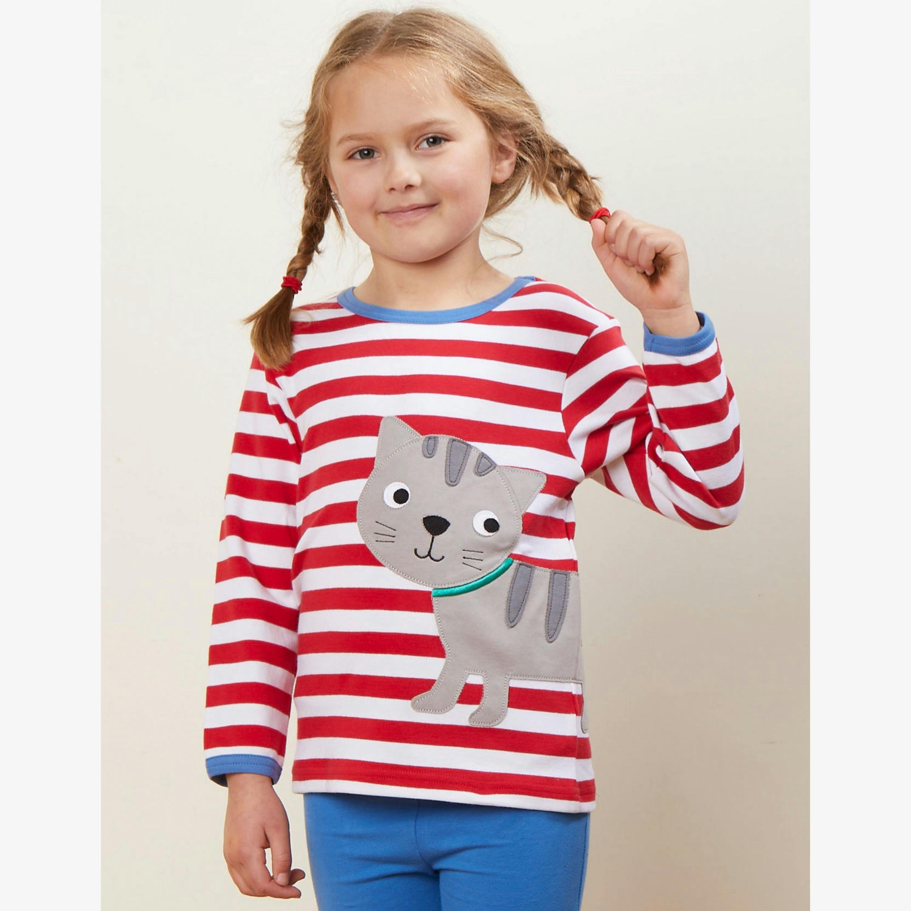 Organic Tabby Cat Applique Long-Sleeved T-Shirt , view 2 of 3