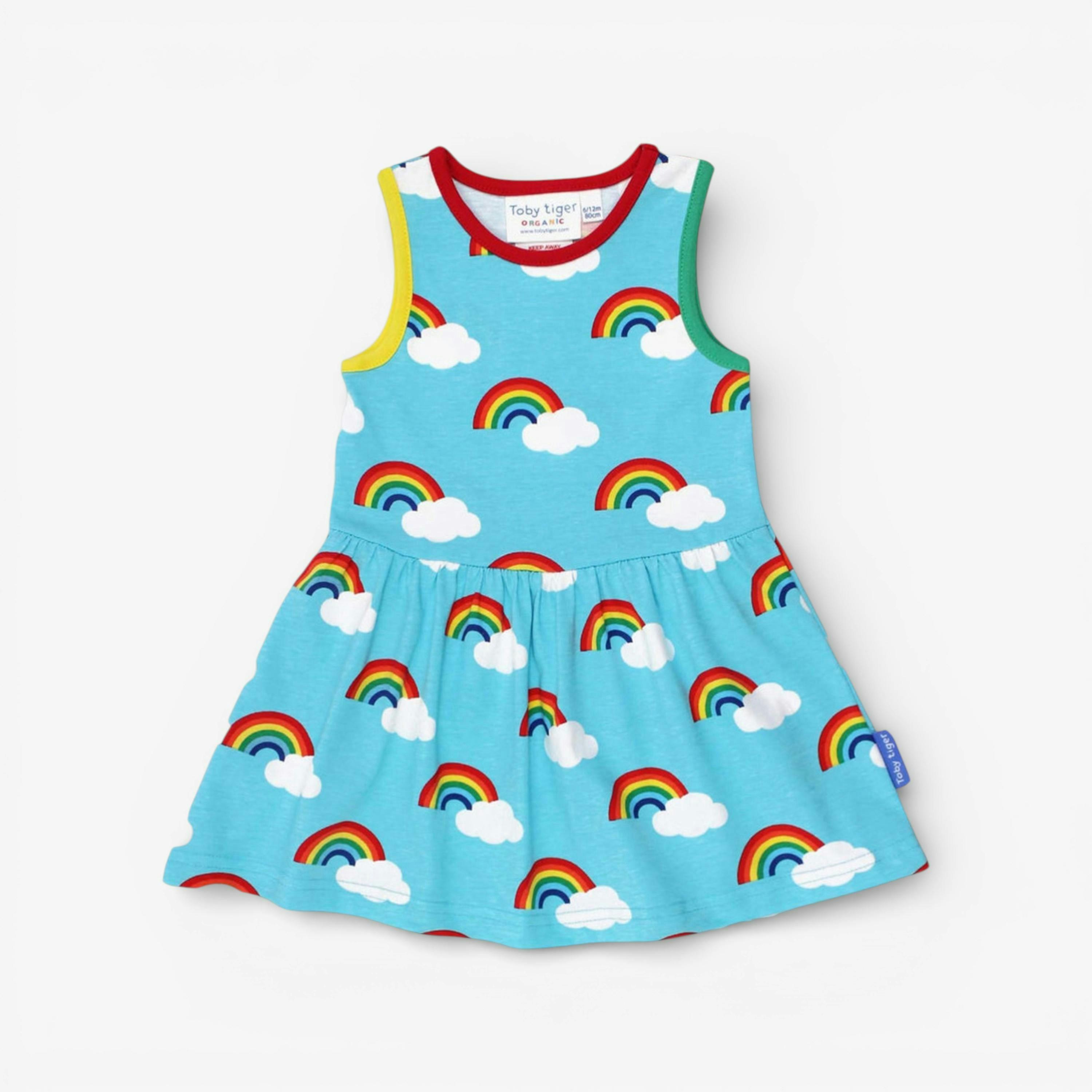 Organic Turquoise Rainbow Print Summer Dress , view 1 of 2