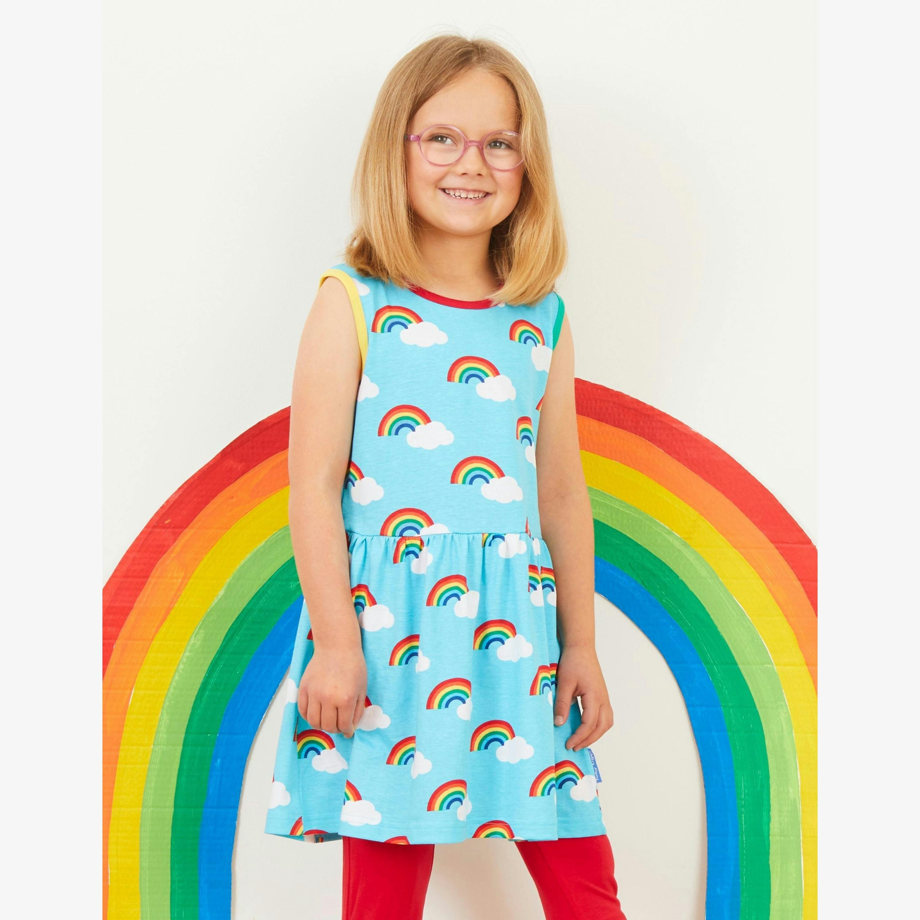 Organic Turquoise Rainbow Print Summer Dress , view 2 of 2