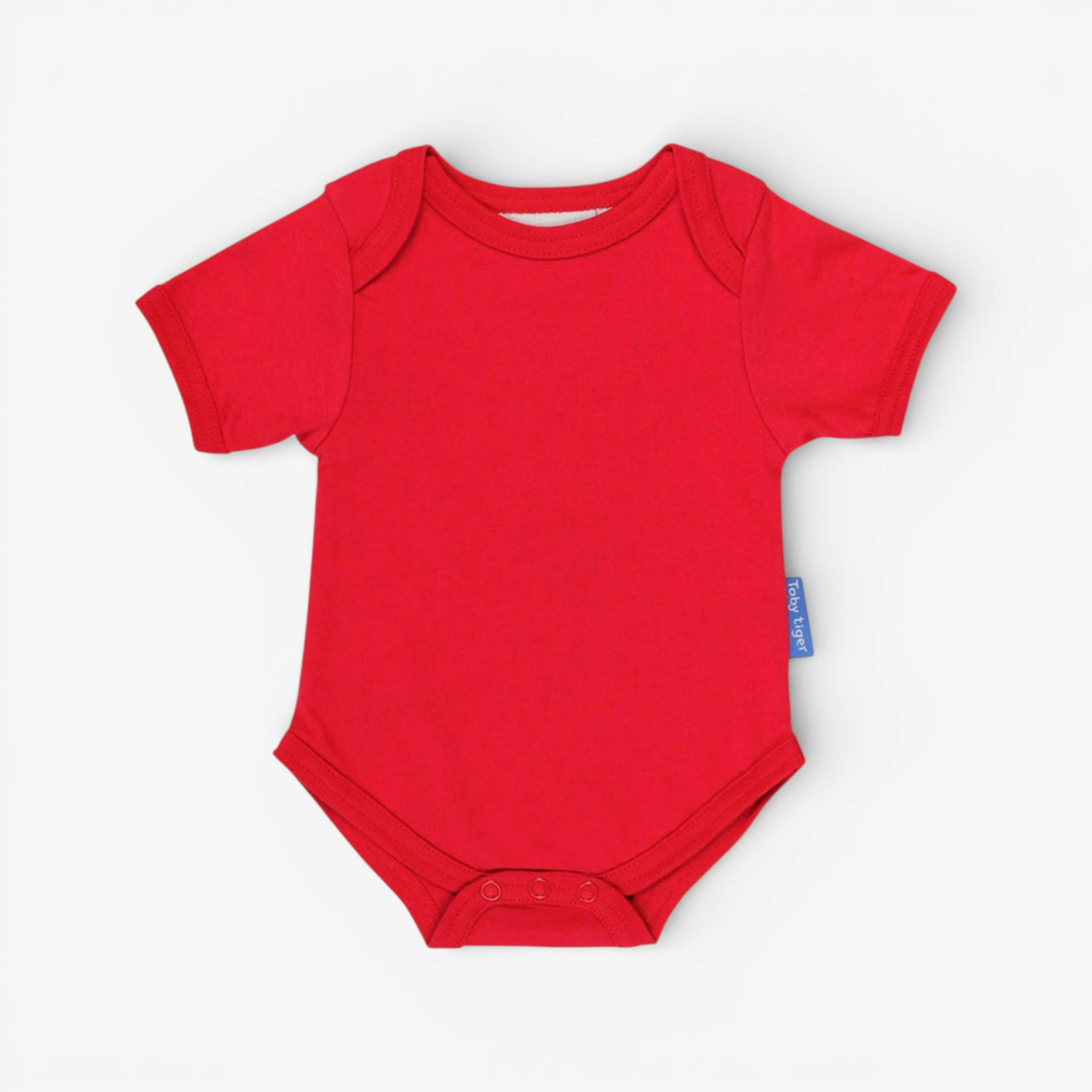 Organic Red Basic Short-Sleeved Baby Bodysuit , view 1 of 1