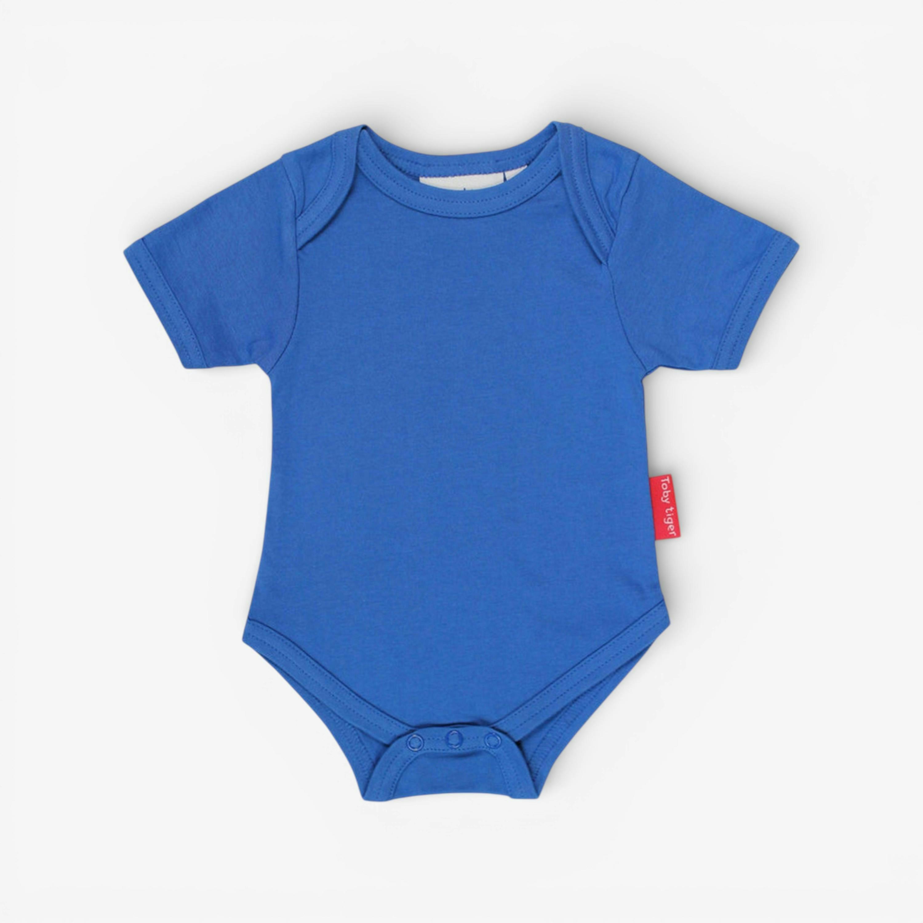 Organic Blue Basic Short-Sleeved Baby Bodysuit , view 1 of 1