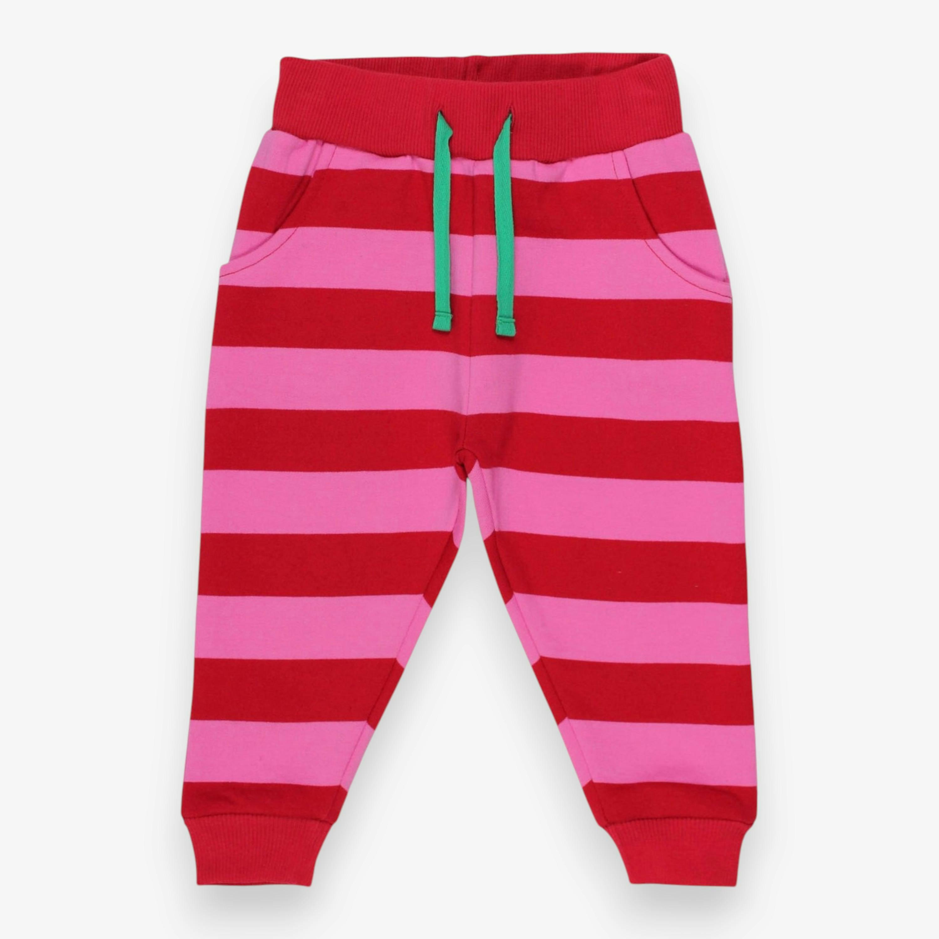 Organic Red Pink Striped Joggers , view 1 of 3