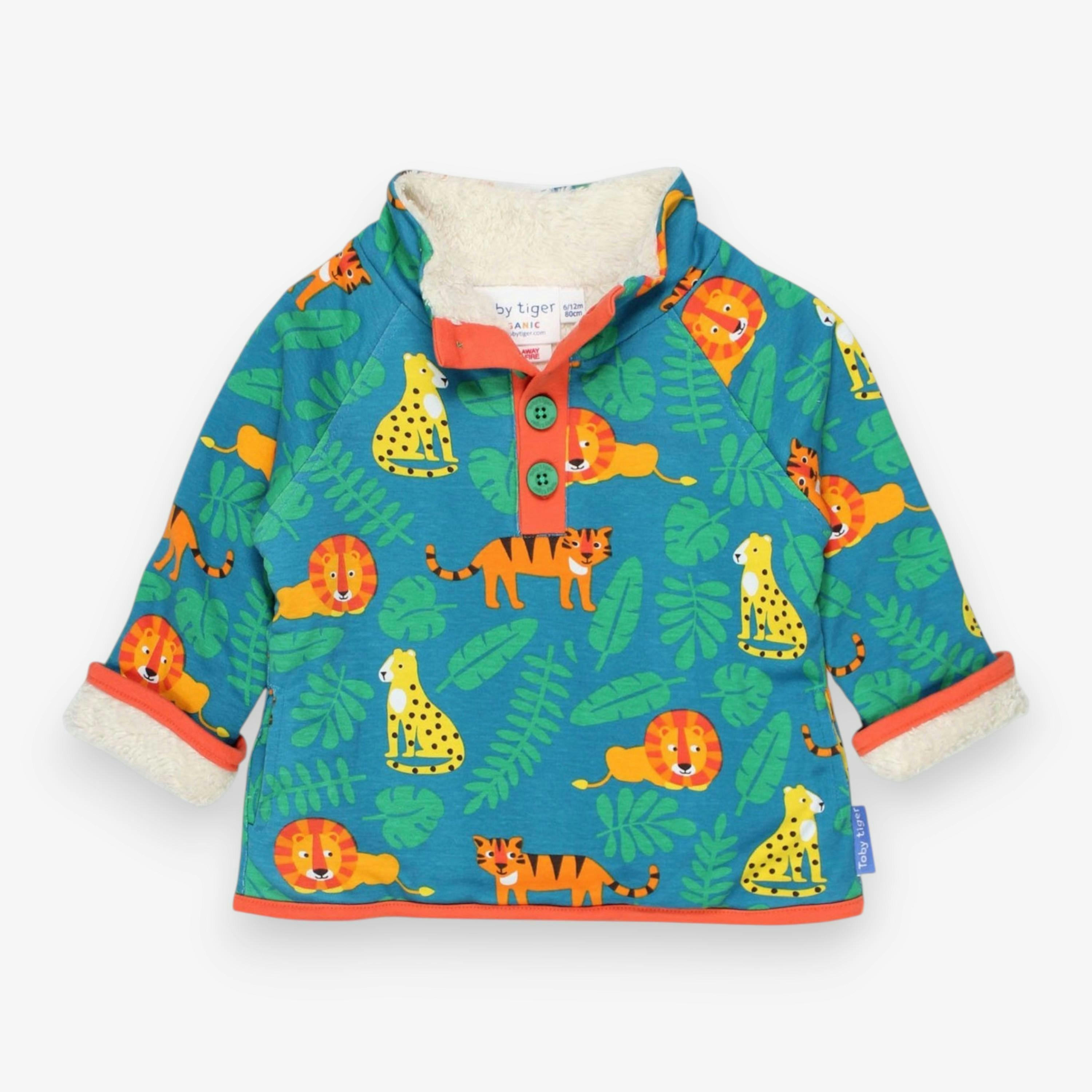 Organic Wild Cats Print Cosy Fleece Sweatshirt , view 1 of 2