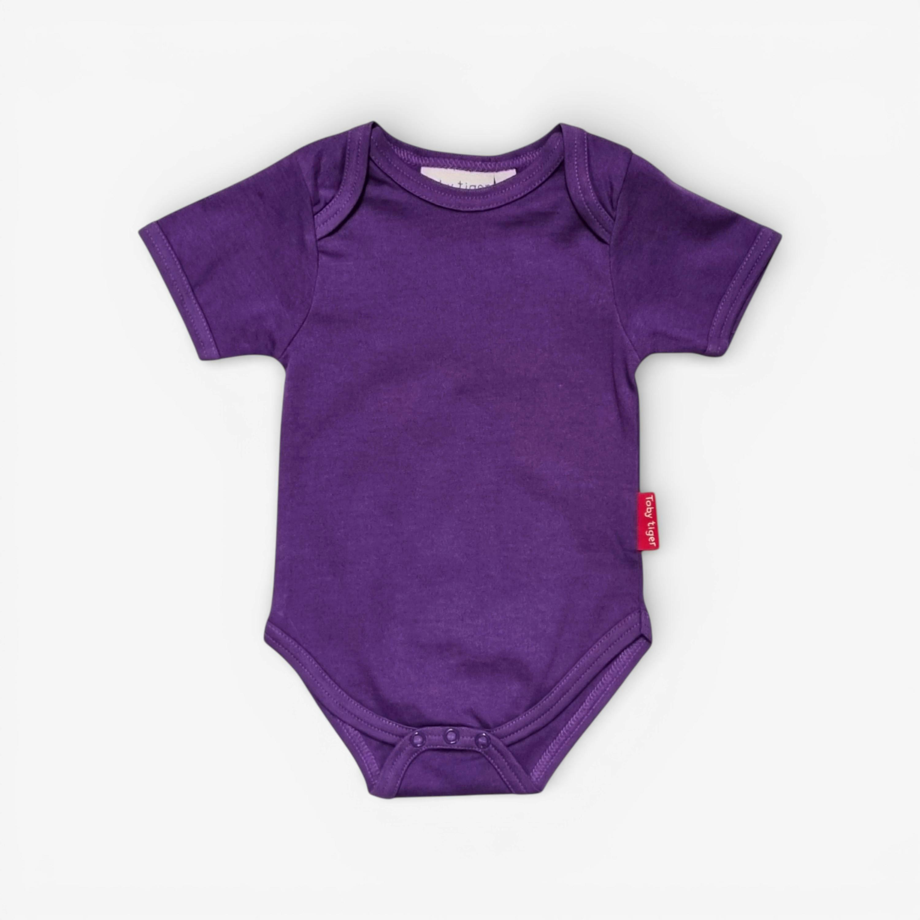 Organic Purple Basic Short-Sleeved Baby Bodysuit , view 1 of 1