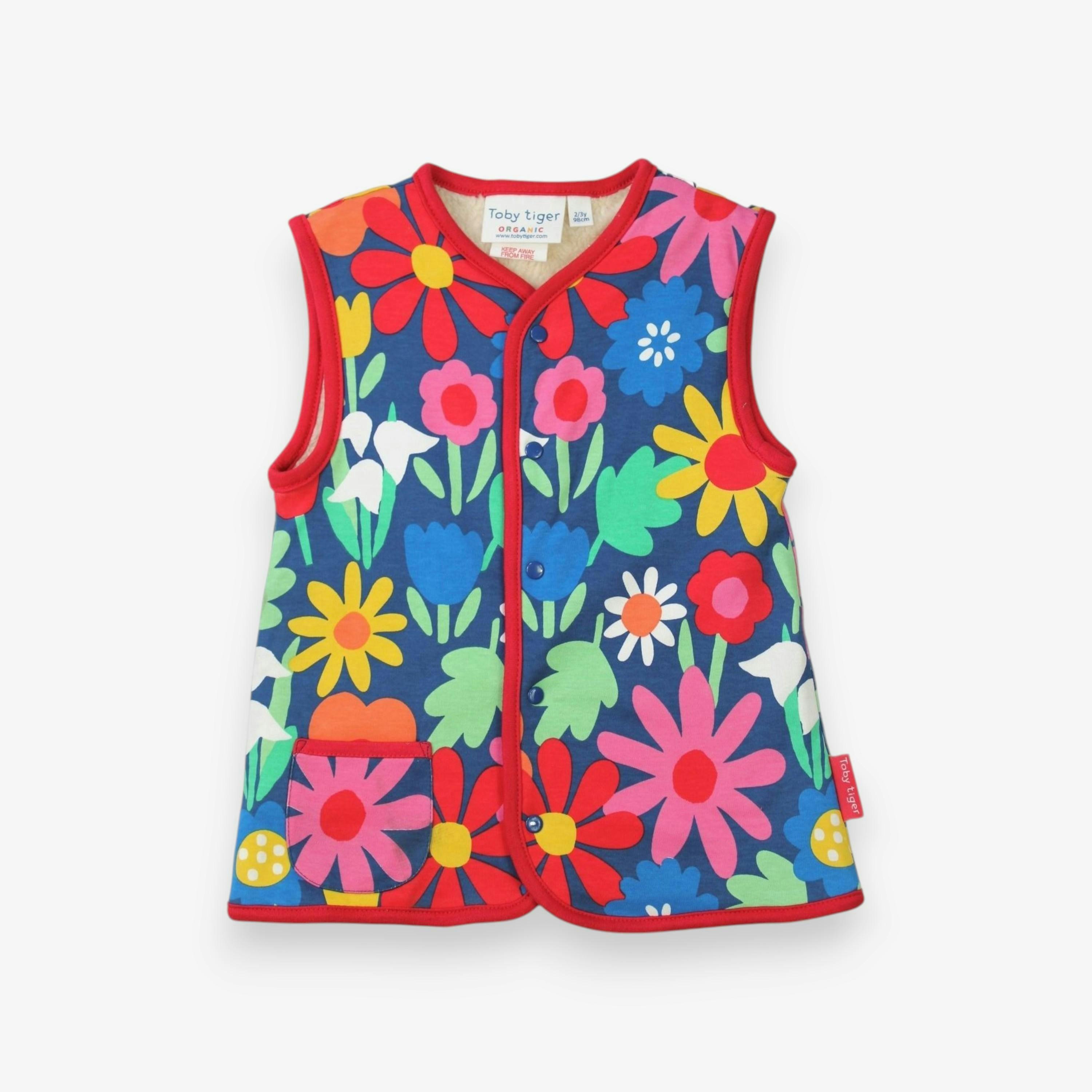 Organic Bold Floral Reversible Gilet , view 1 of 2