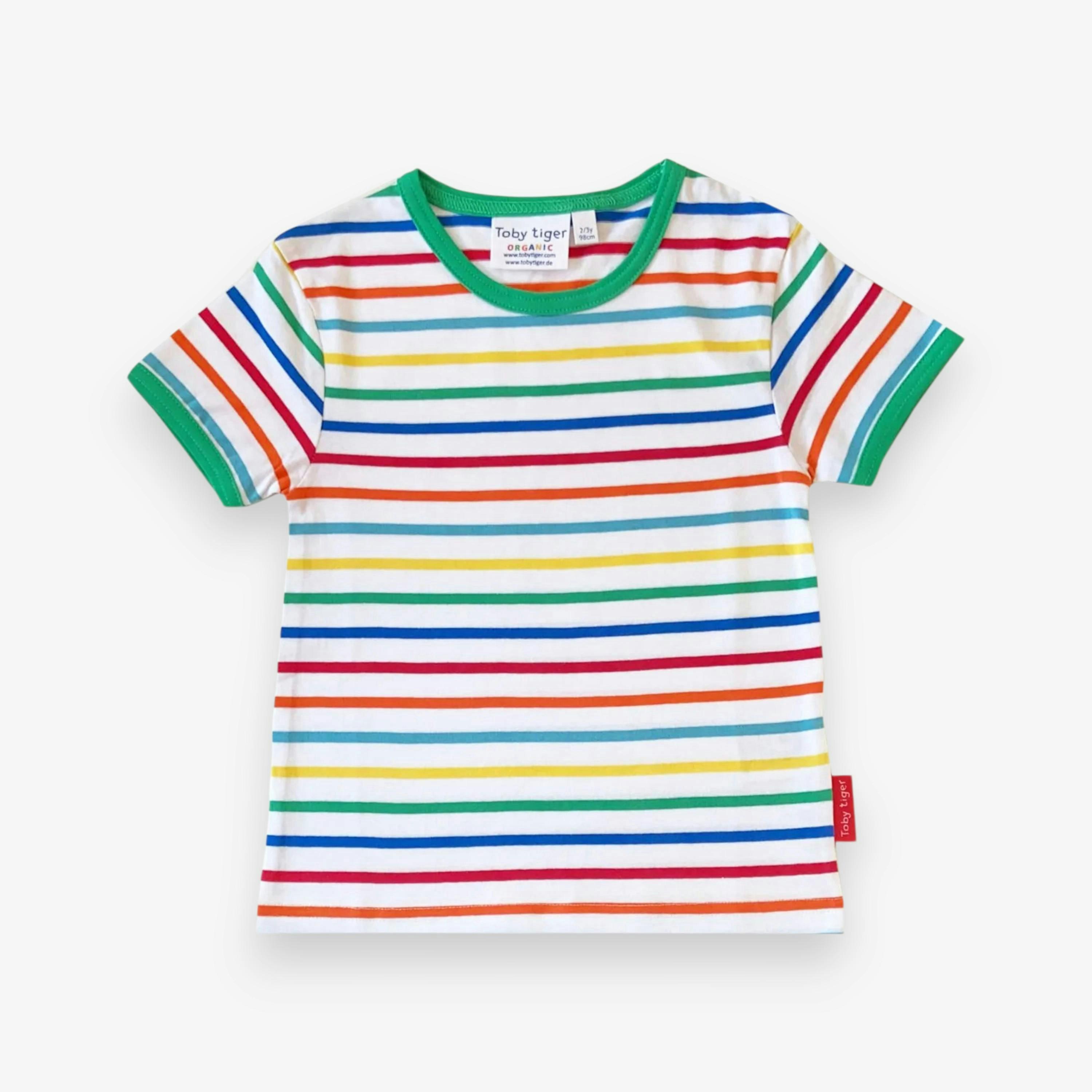 Organic Green Rainbow Stripe Print Short-Sleeved T-Shirt , view 1 of 1