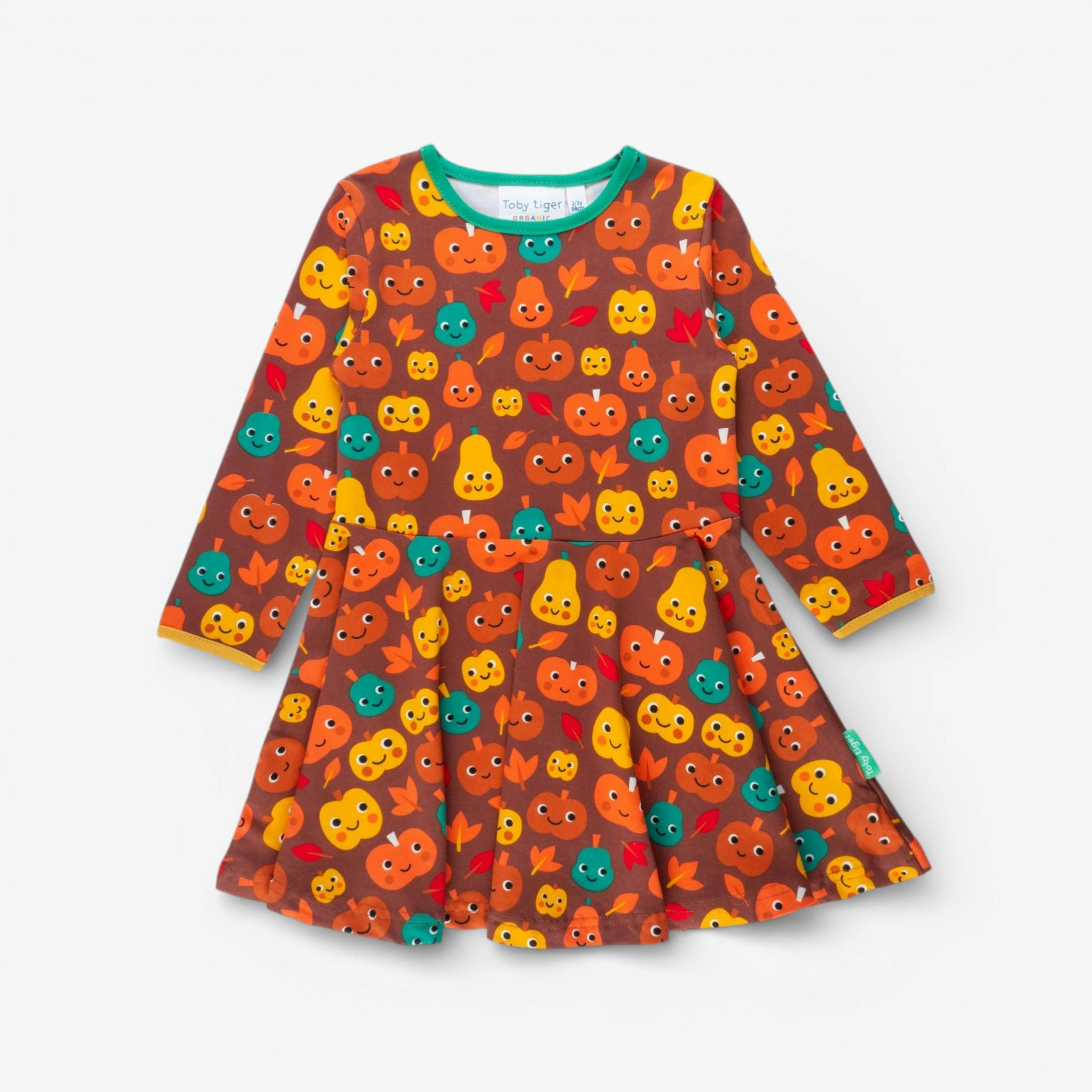 Organic Pumpkin Print Long-Sleeved Skater Dress , view 1 of 4