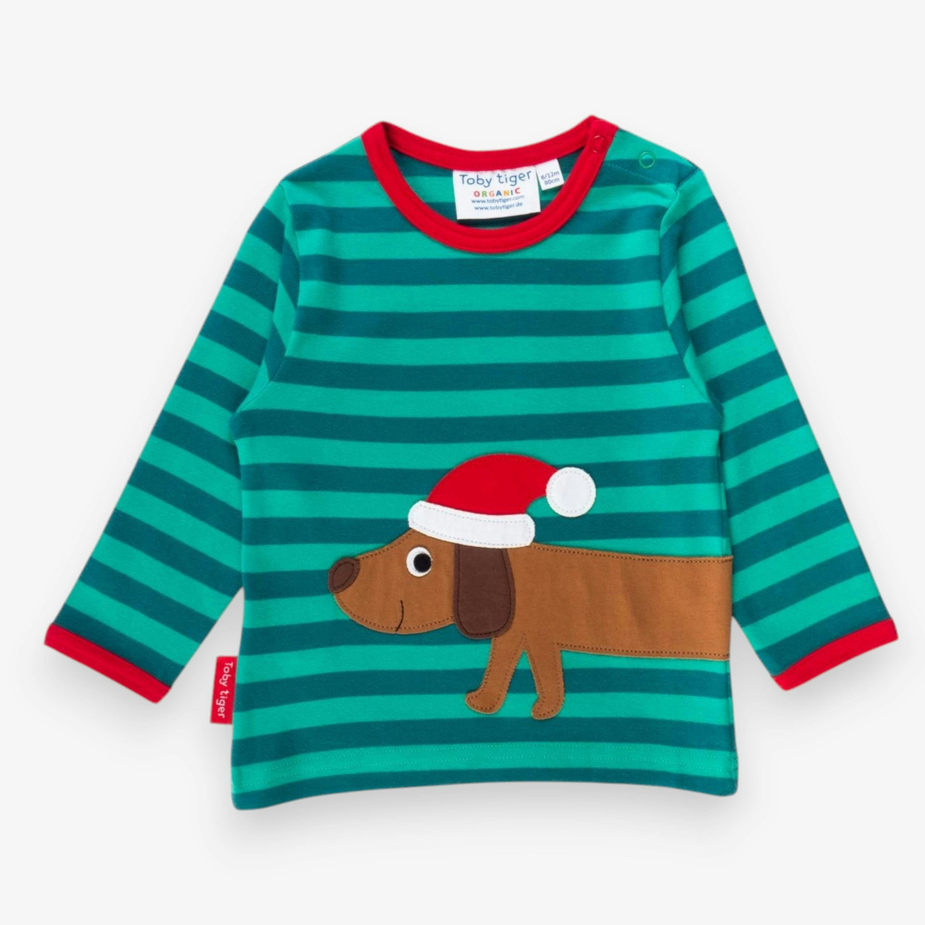 Organic Christmas Dog Applique Long-Sleeved T-Shirt , view 1 of 3