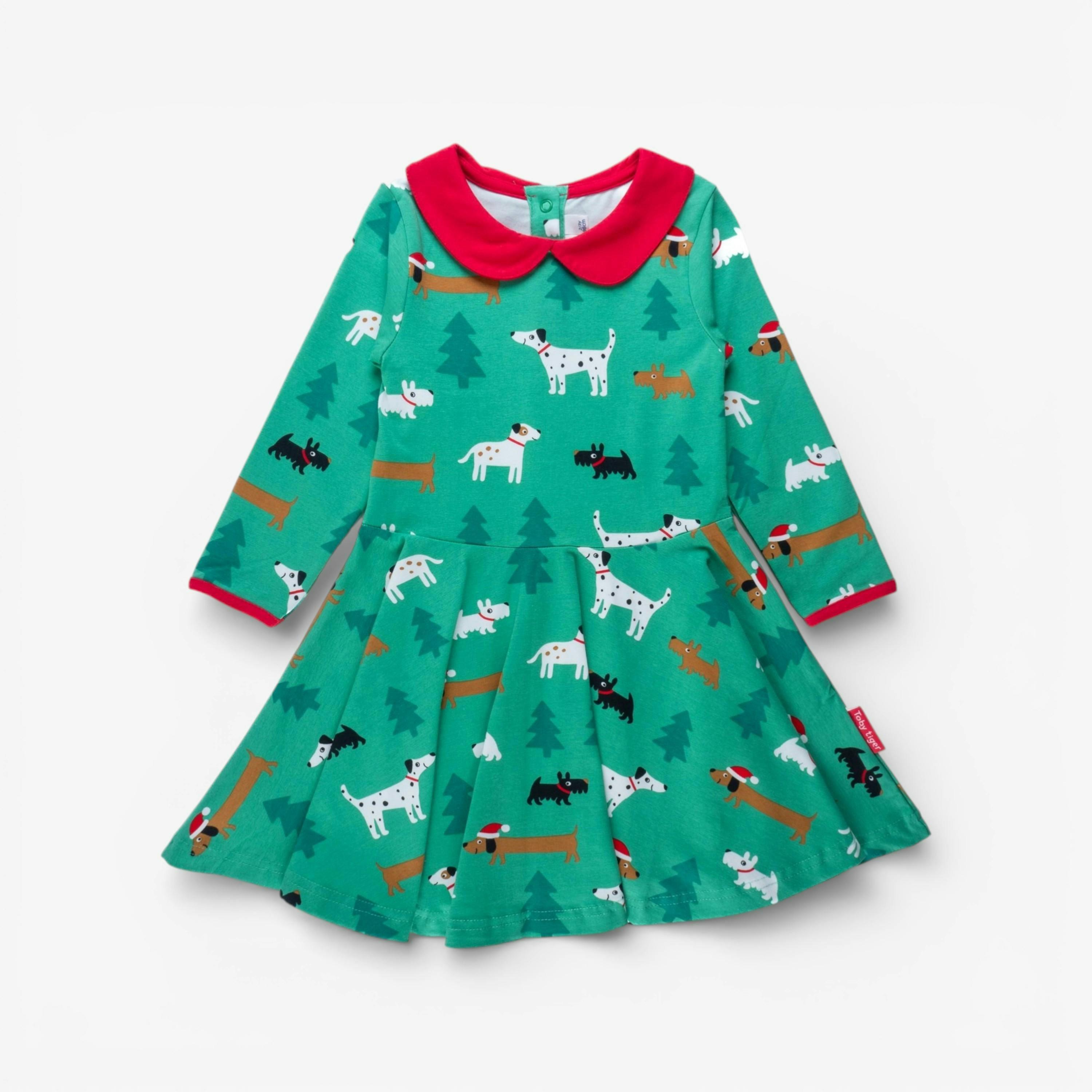 Organic Christmas Dog Print Long-Sleeved Skater Dress , view 1 of 1