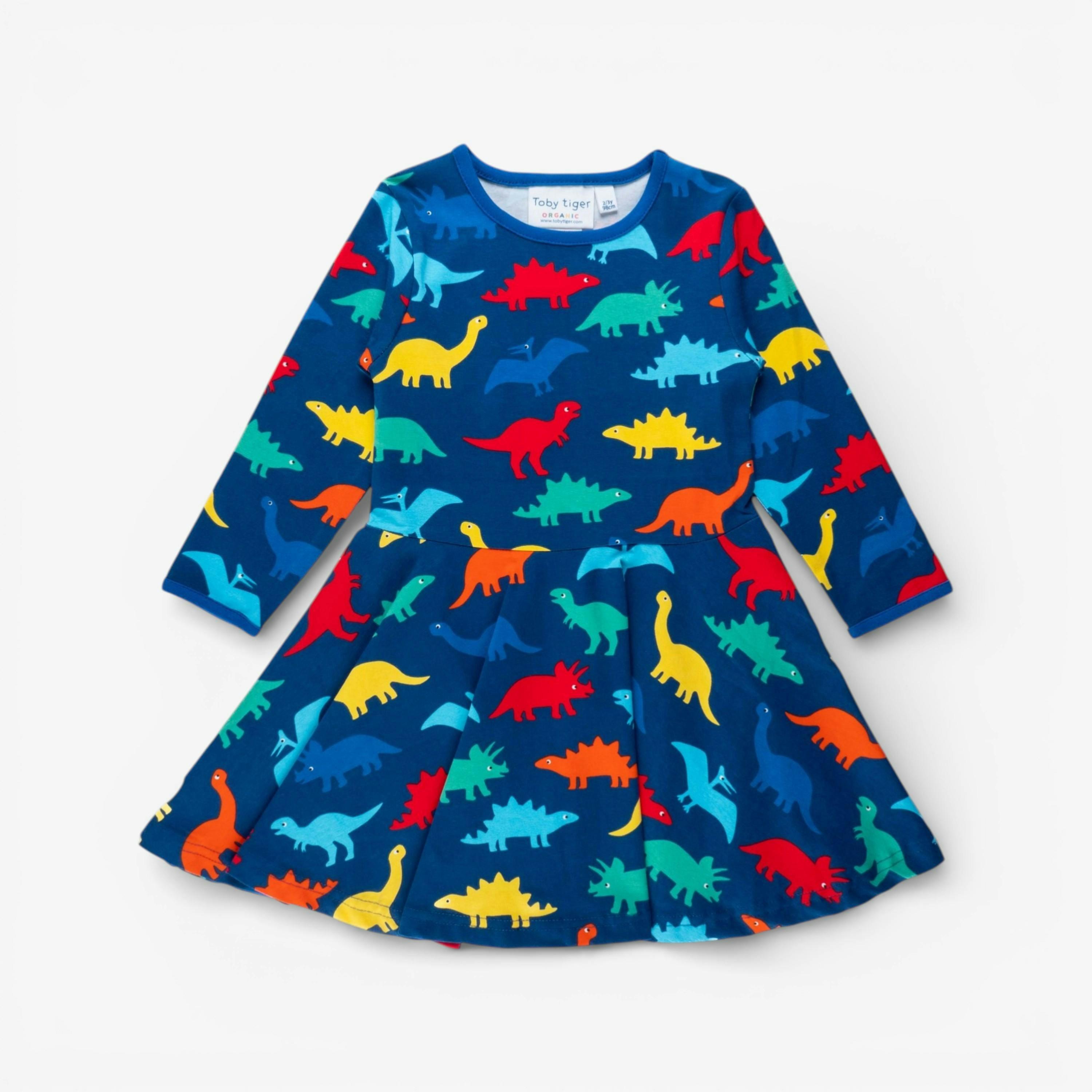Organic Rainbow Dinosaur Print Skater Dress , view 1 of 4