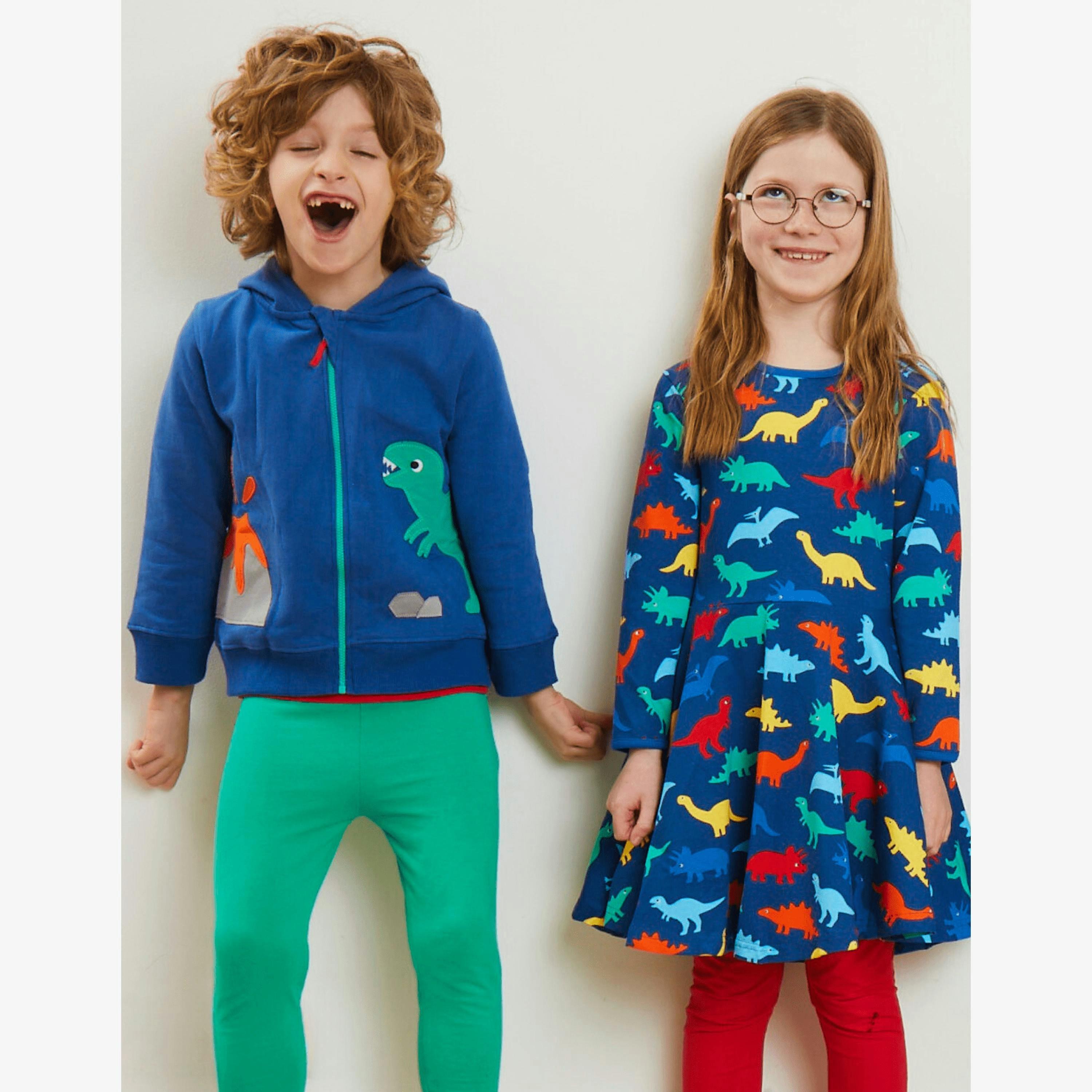 Organic Rainbow Dinosaur Print Skater Dress , view 2 of 4