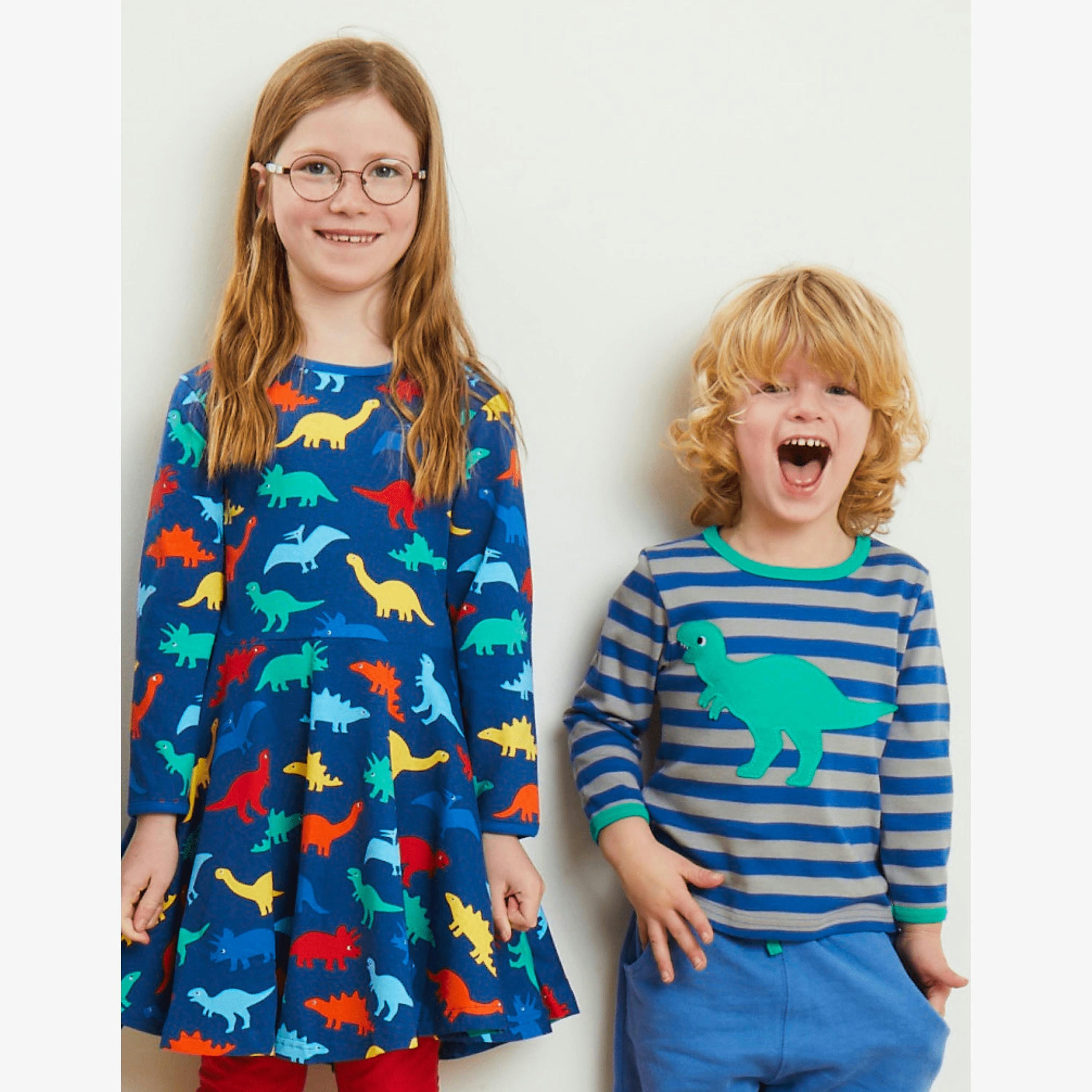 Organic Rainbow Dinosaur Print Skater Dress , view 4 of 4