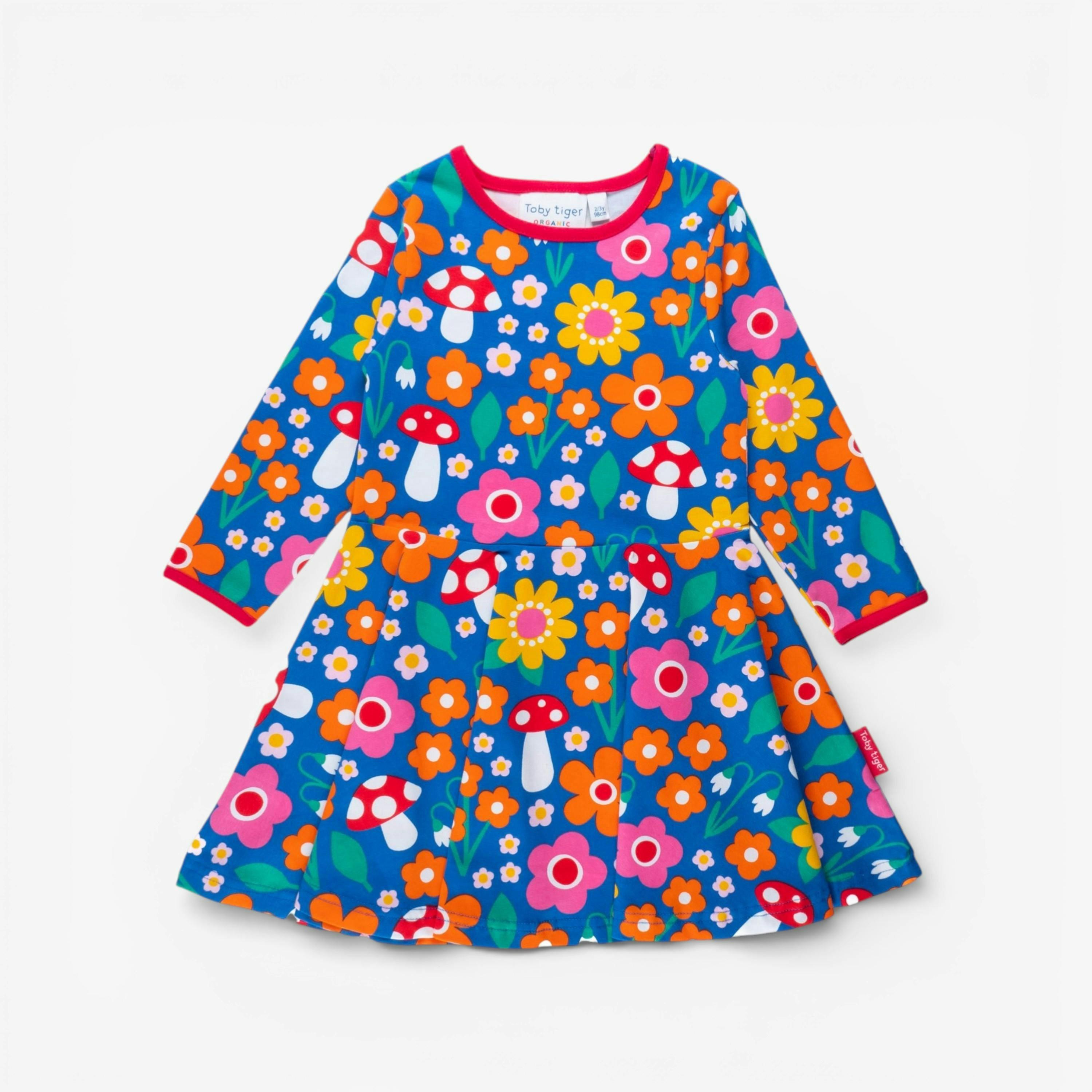 Organic Floral Mushroom Print Long-Sleeved Skater Dress , view 1 of 3