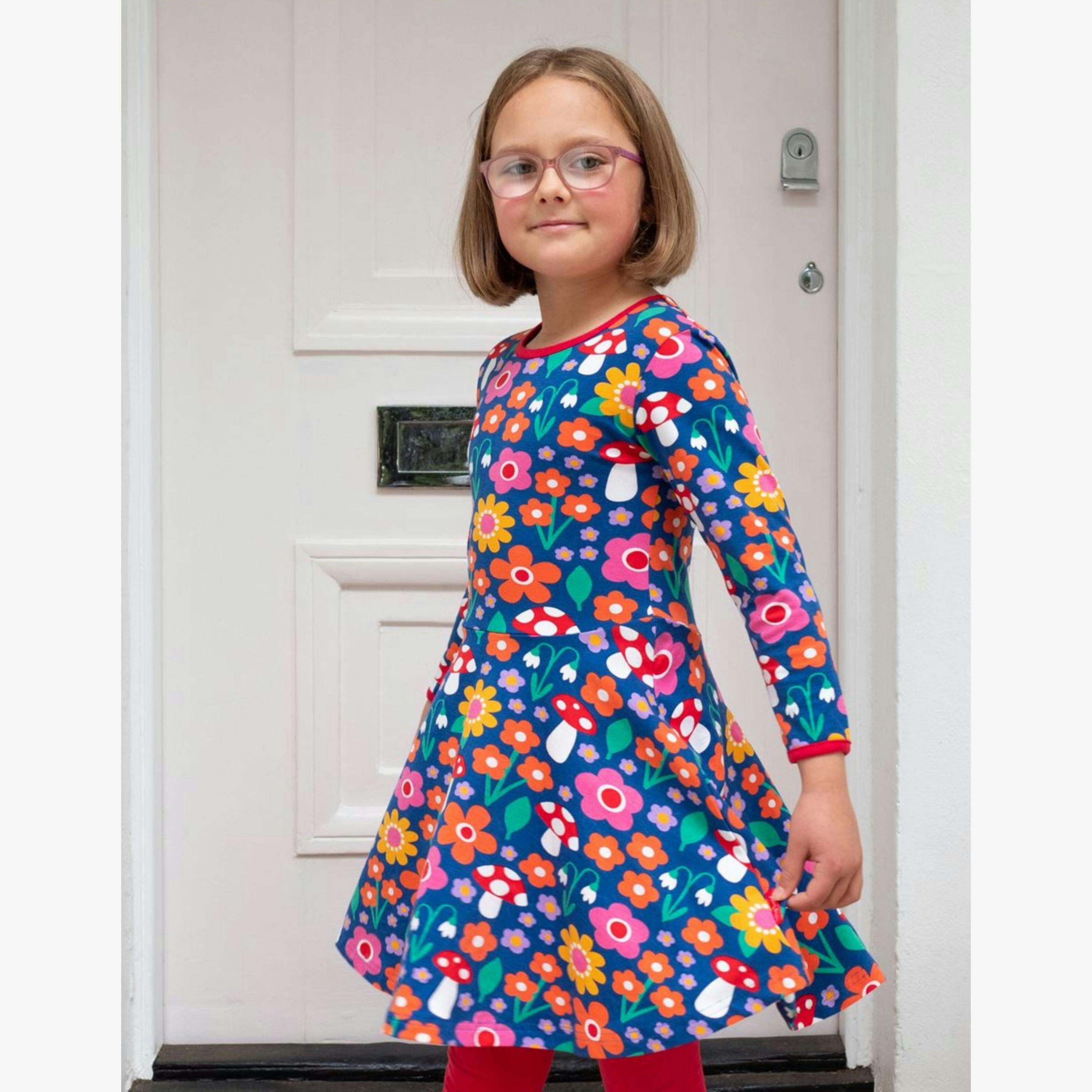 Organic Floral Mushroom Print Long-Sleeved Skater Dress , view 2 of 3