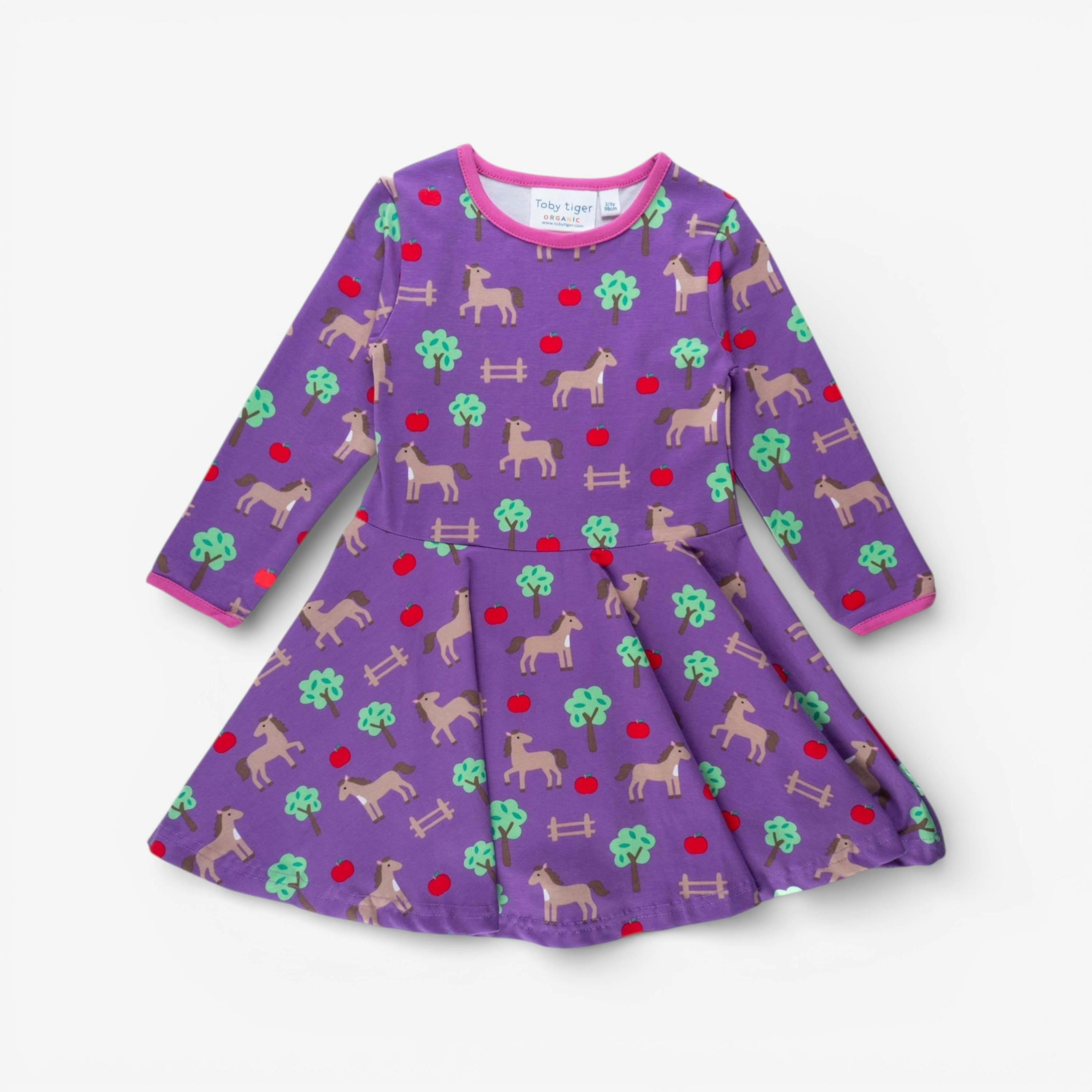 Organic Horse Print Long-Sleeved Skater Dress , view 1 of 1