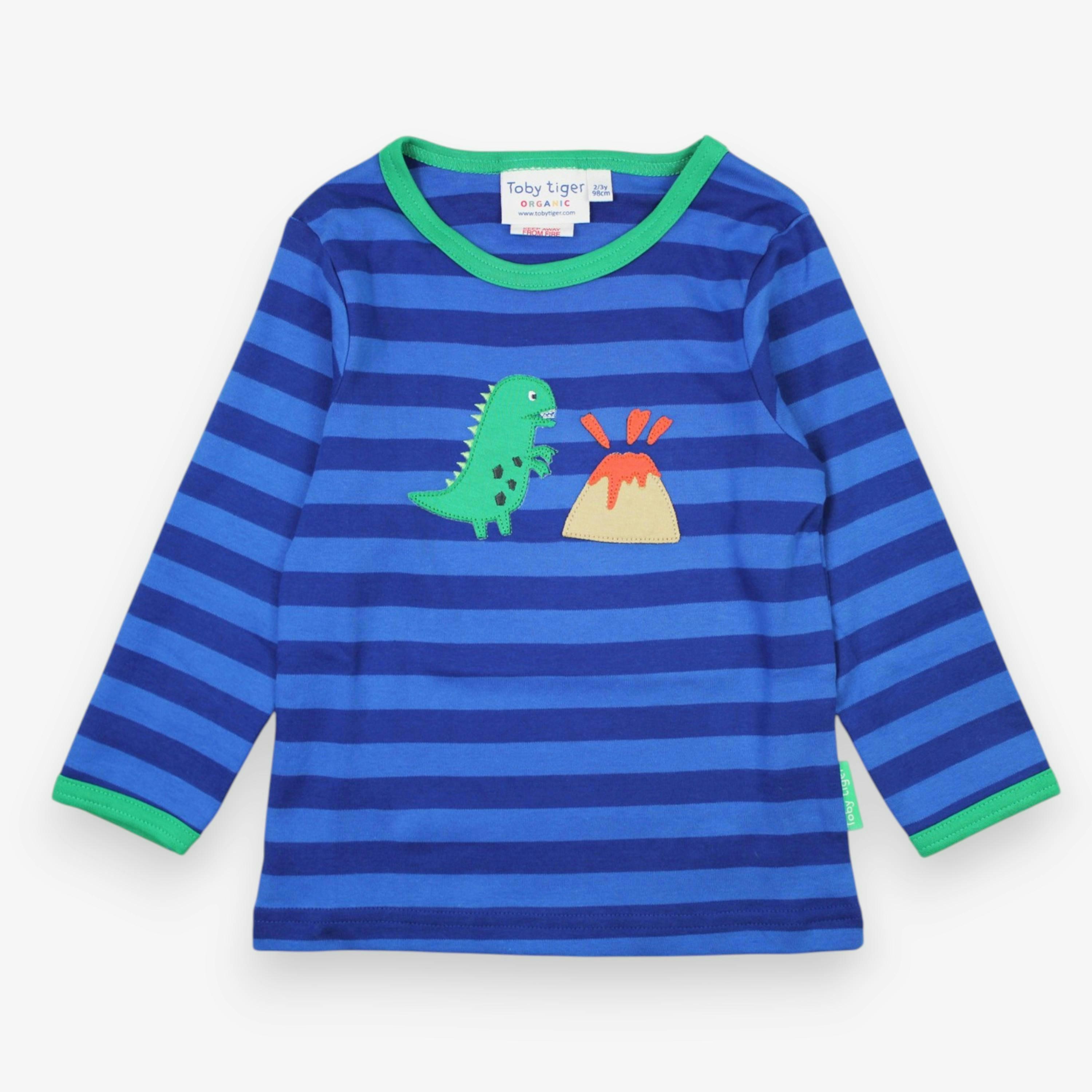 Organic Blue Tonal Dinosaur Applique Long-Sleeved T-Shirt , view 1 of 2