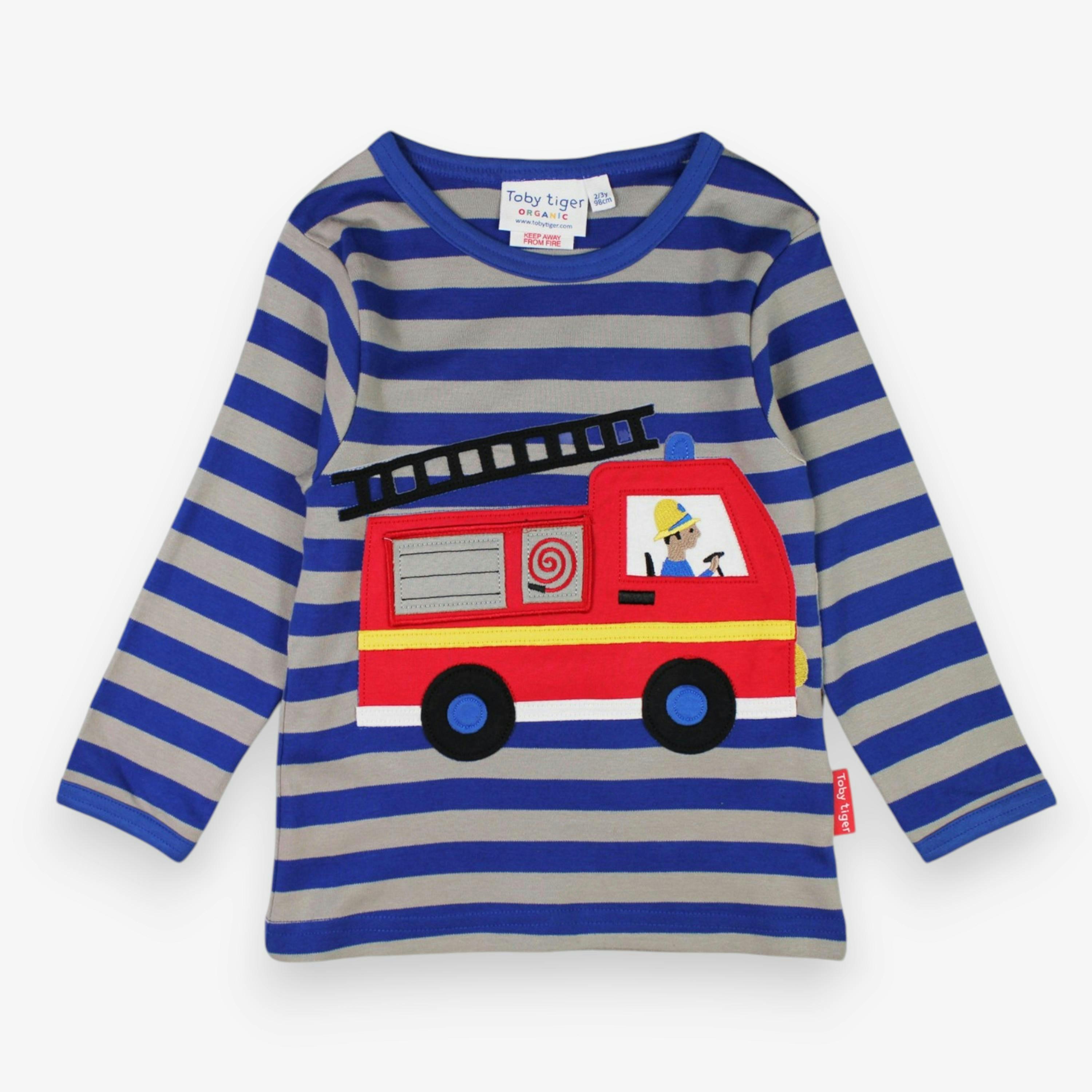 Organic Blue Fire Engine Applique Long-Sleeved T-Shirt , view 1 of 3