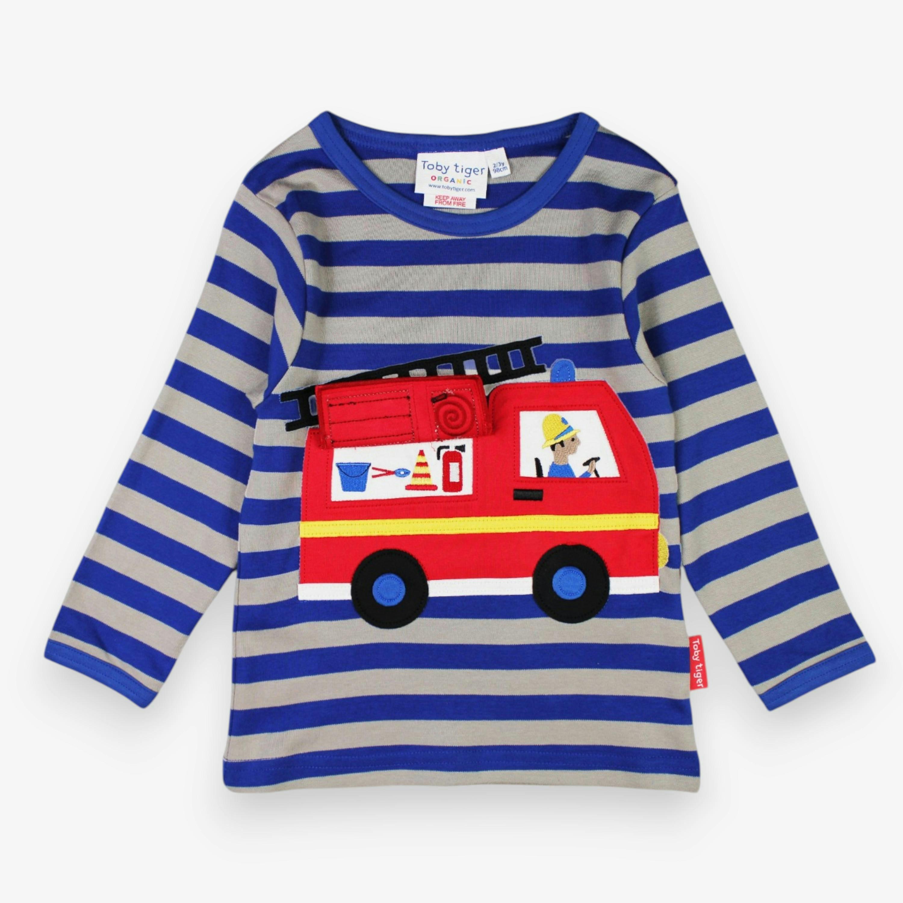 Organic Blue Fire Engine Applique Long-Sleeved T-Shirt , view 2 of 3