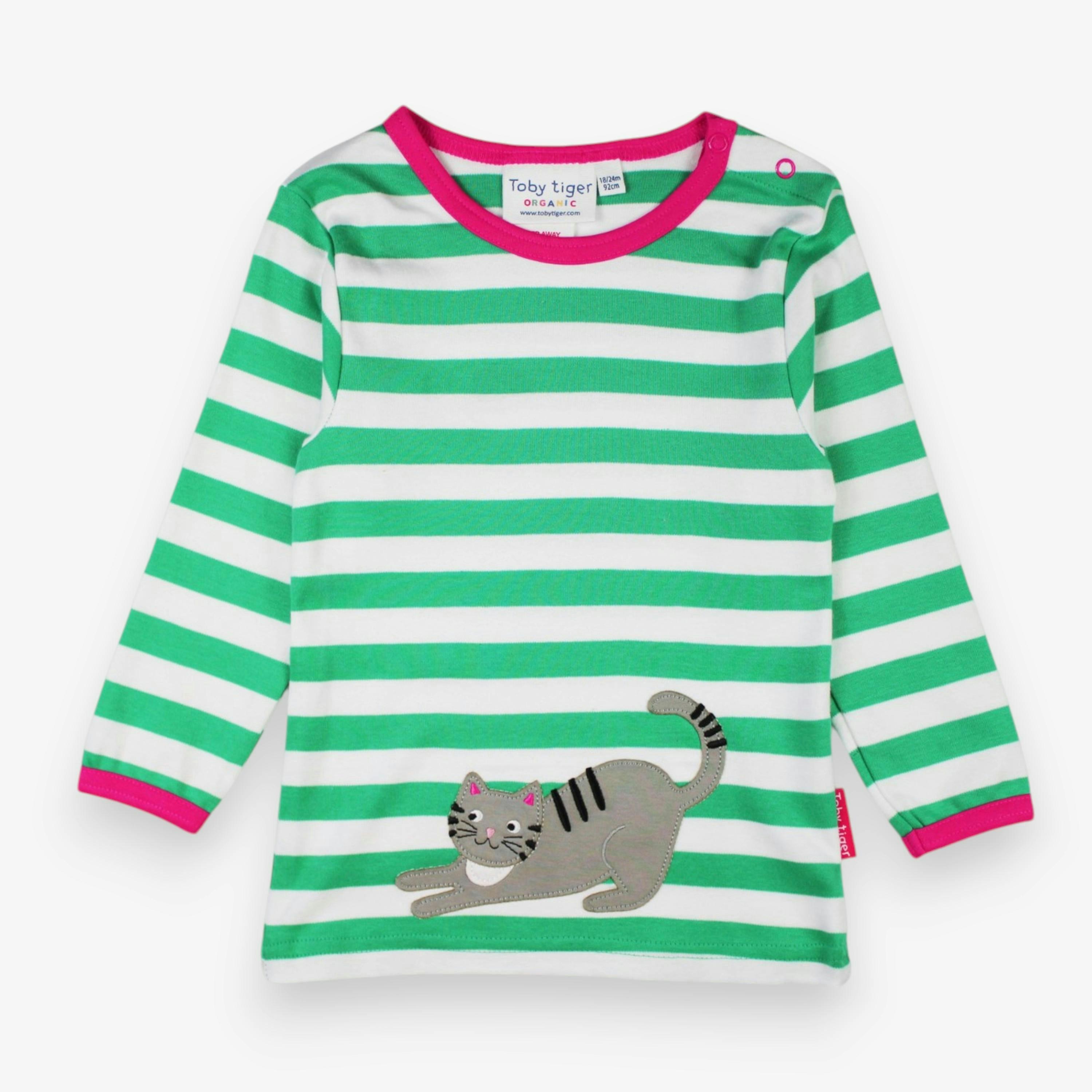 Organic Green Kitten Applique Long-Sleeved T-Shirt , view 1 of 2