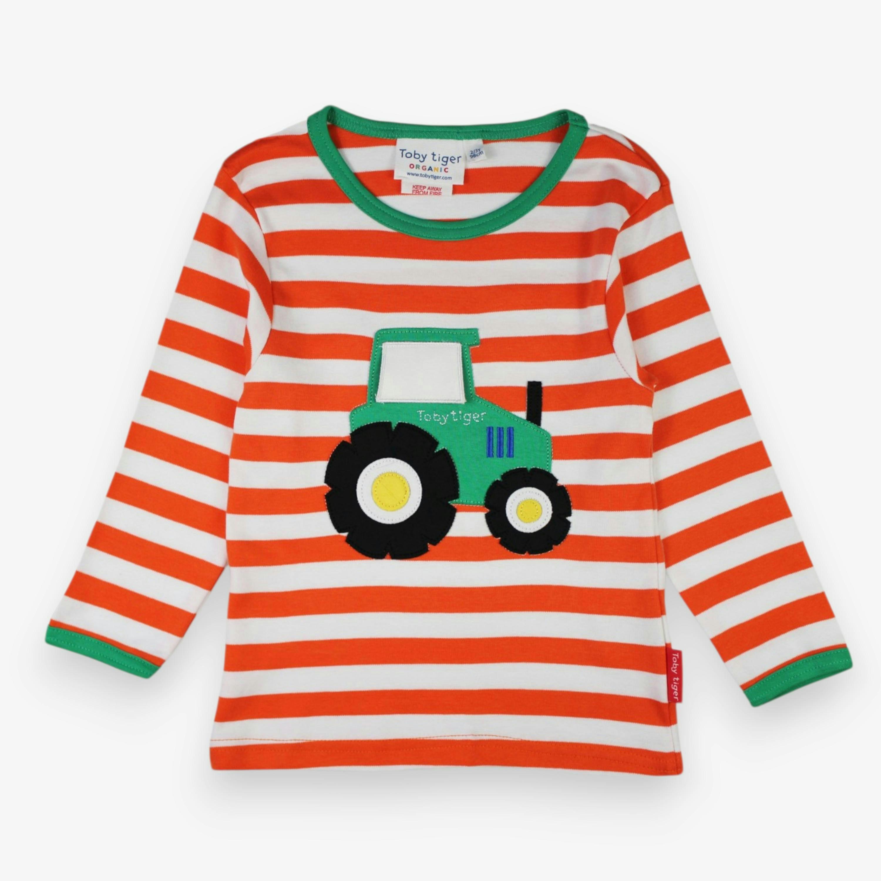 Organic Orange Tractor Applique Long-Sleeved T-Shirt , view 1 of 3