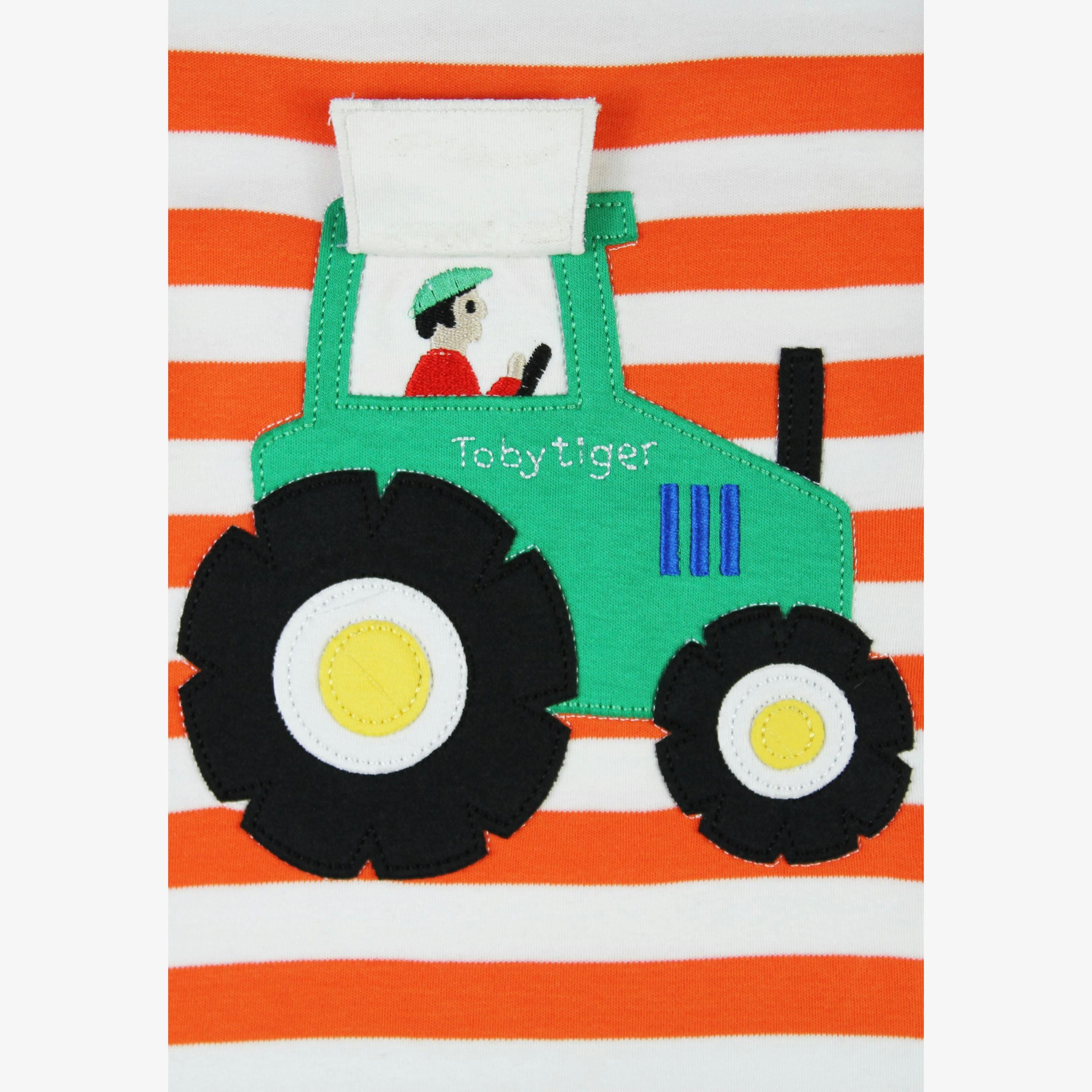 Organic Orange Tractor Applique Long-Sleeved T-Shirt , view 2 of 3