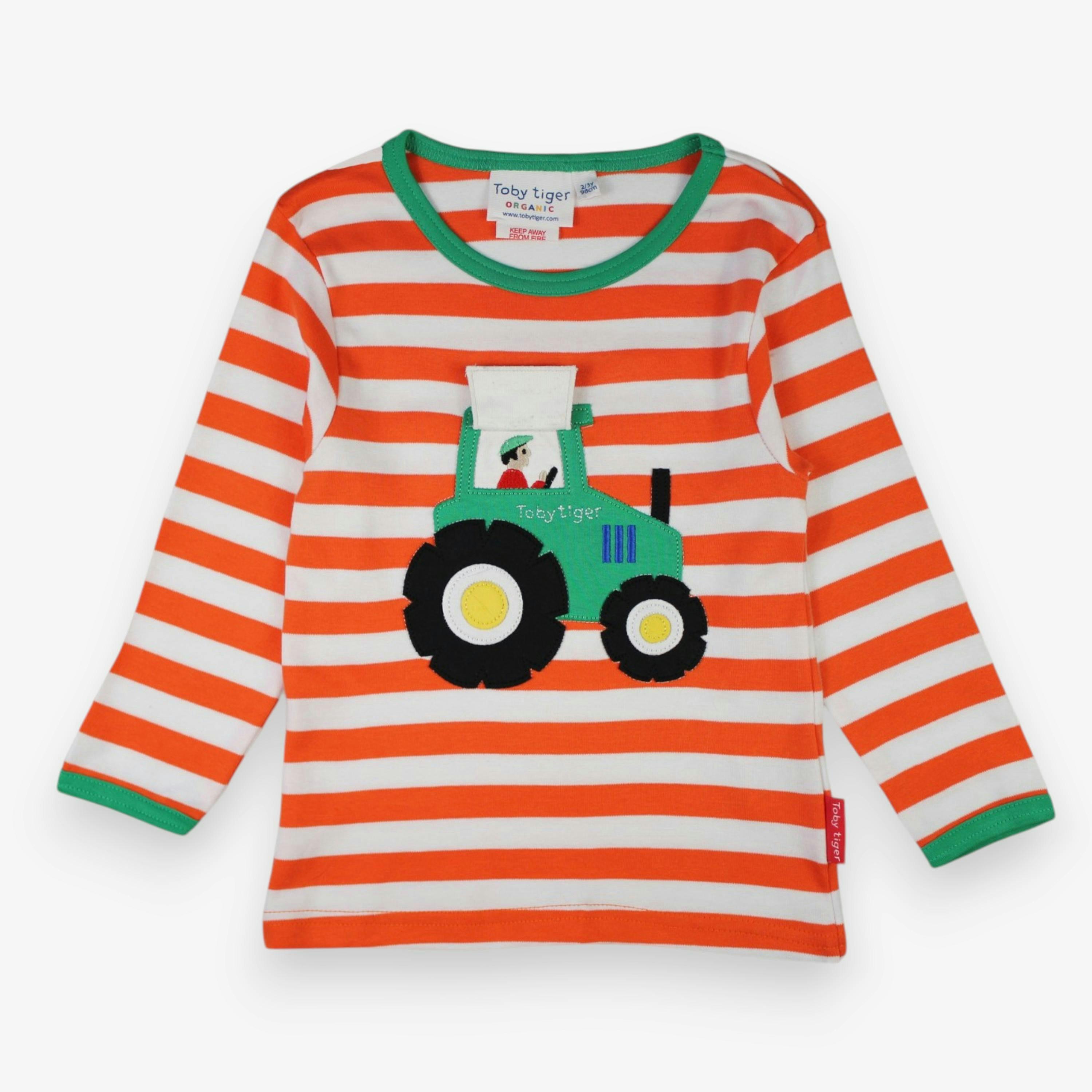 Organic Orange Tractor Applique Long-Sleeved T-Shirt , view 3 of 3
