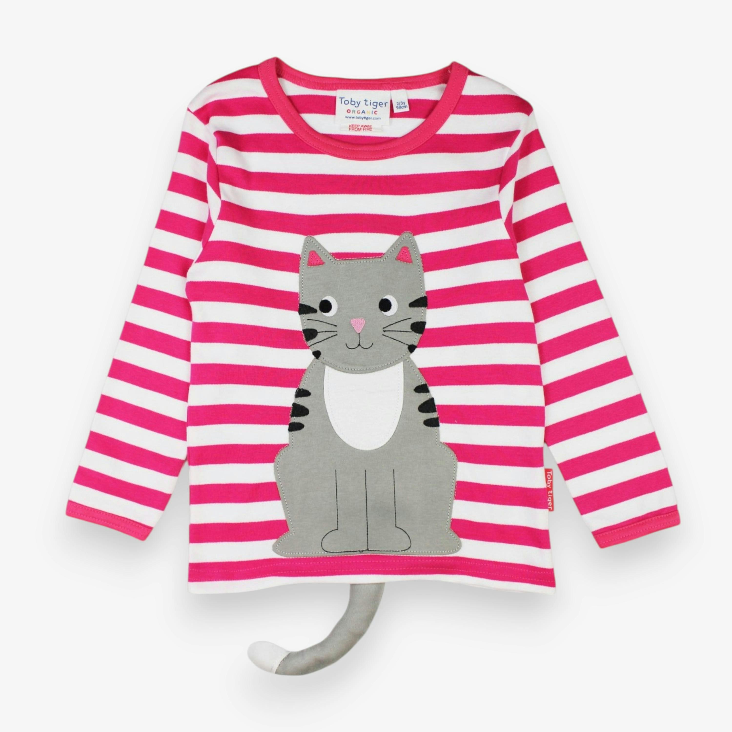 Organic Pink Kitten Applique Long-Sleeved T-Shirt , view 1 of 3