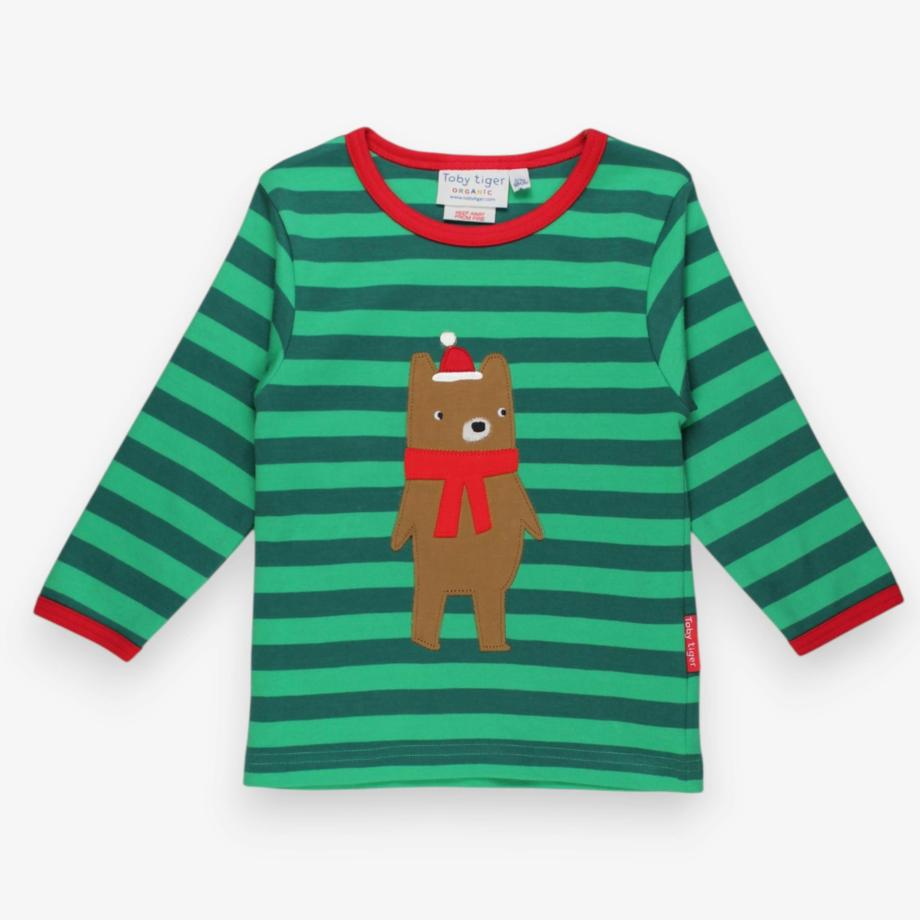 Organic Christmas Bear Applique Long-Sleeved T-Shirt , view 1 of 3