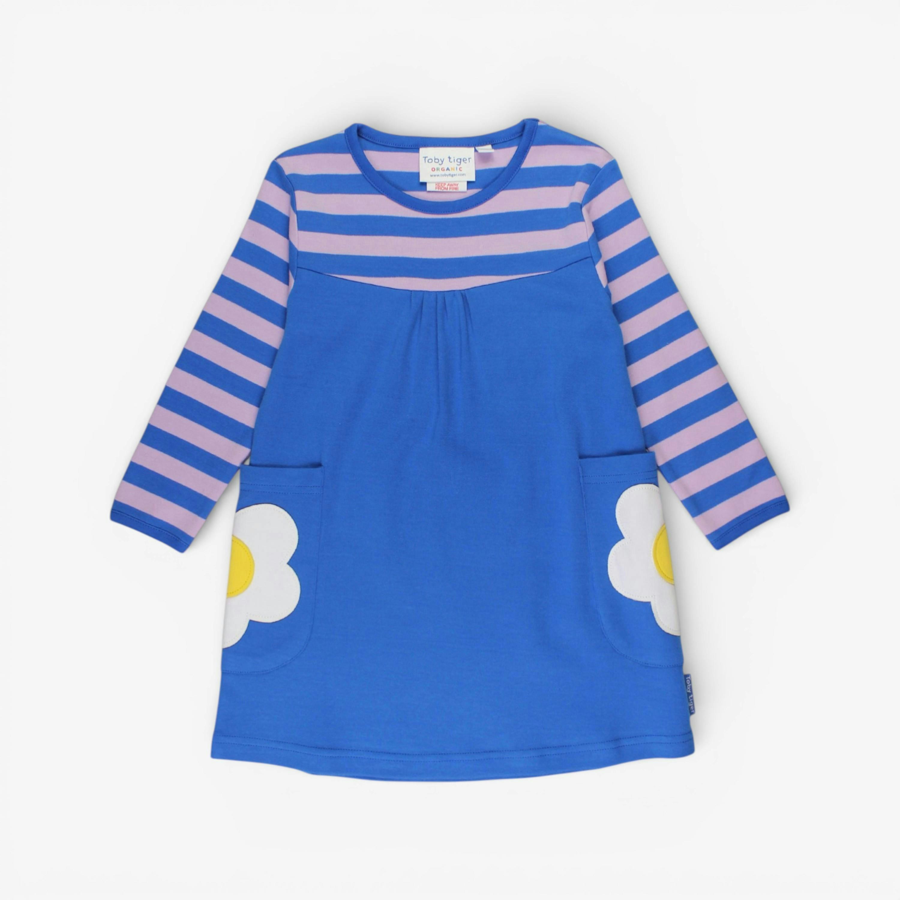 Organic Blue Daisy Applique Long-Sleeved Dress , view 1 of 3